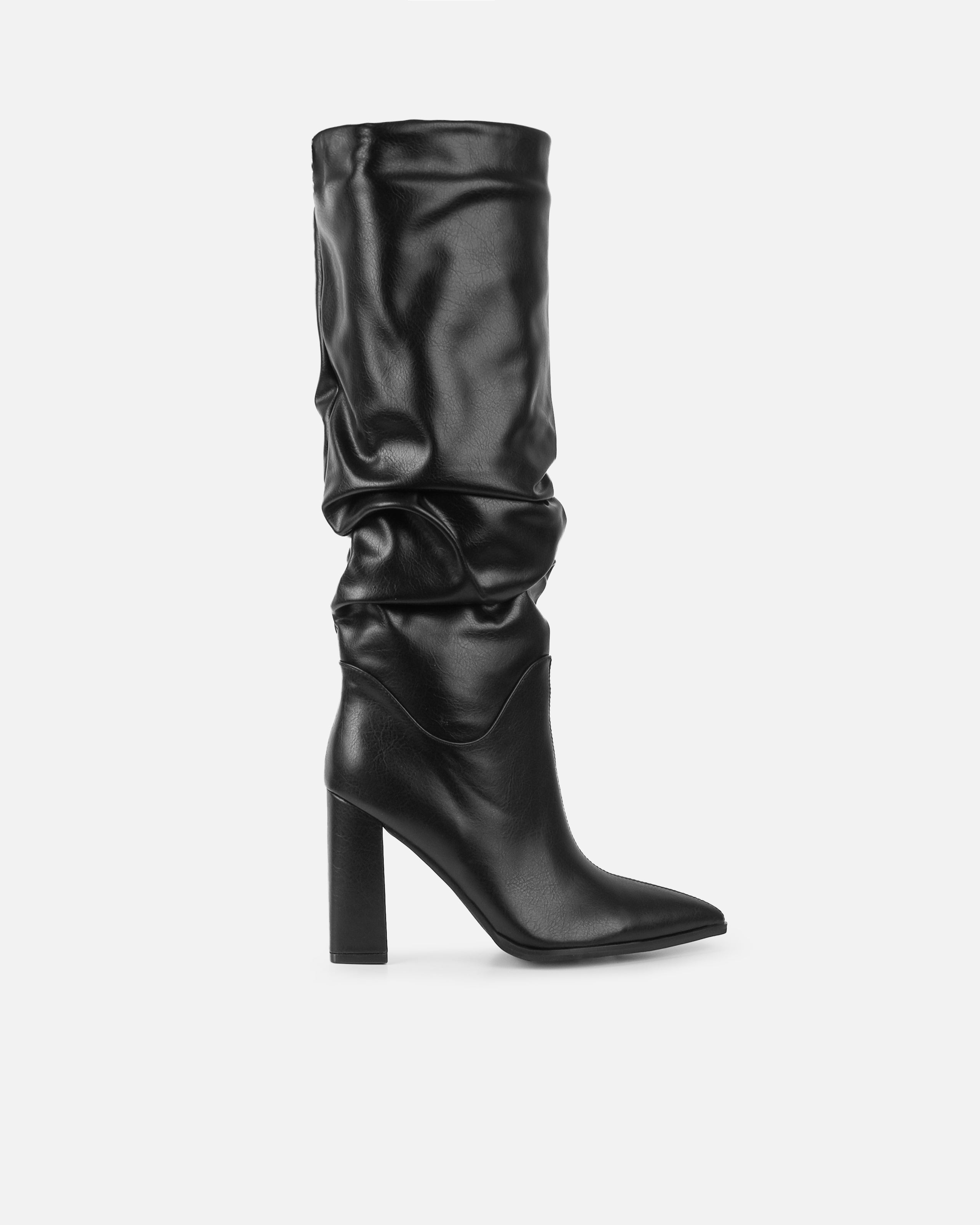 Jacques Black Slouched Block Heel Knee High Boots | SIMMI London