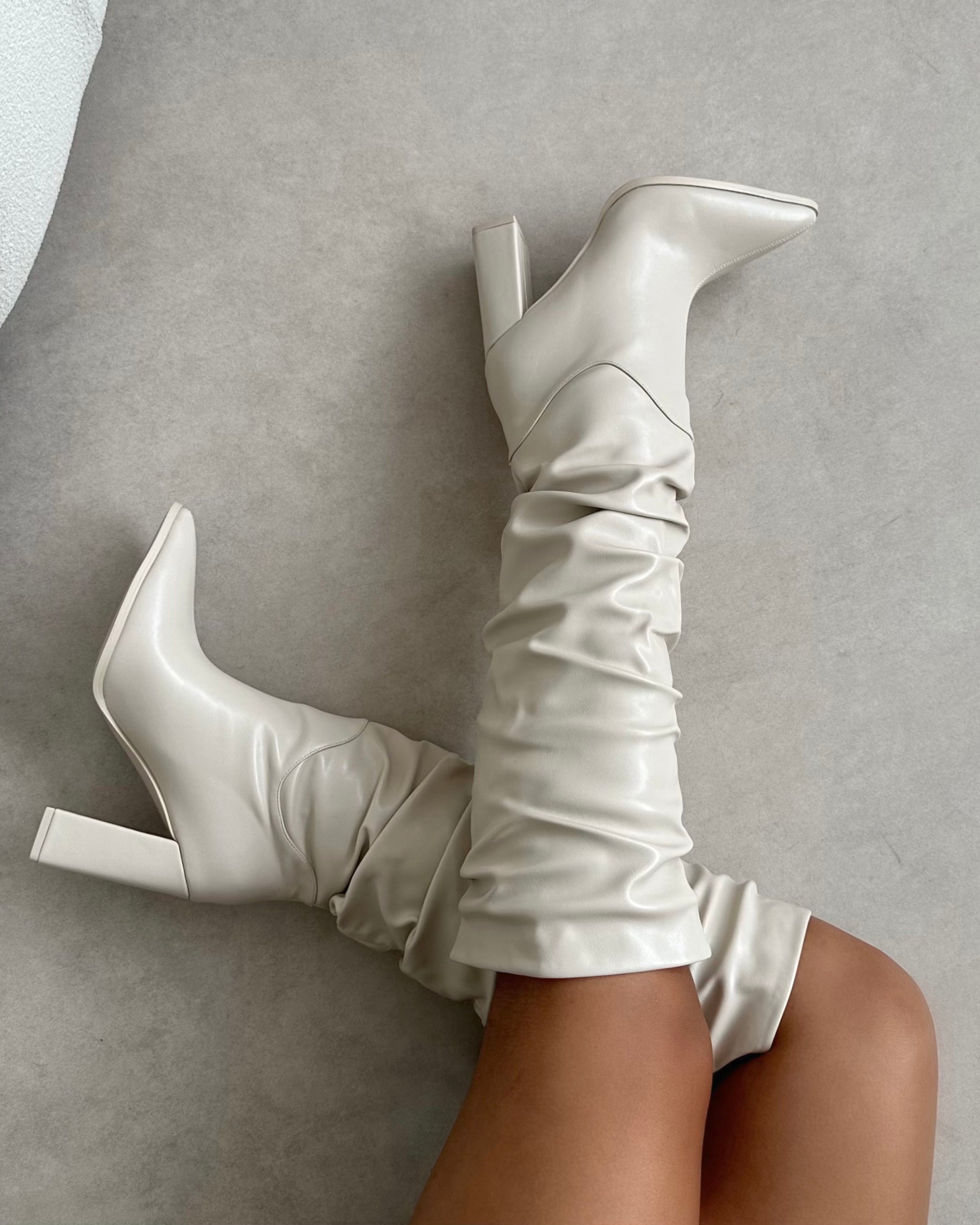 Jacques Stone Slouched Block Heel Knee High Boots | SIMMI London