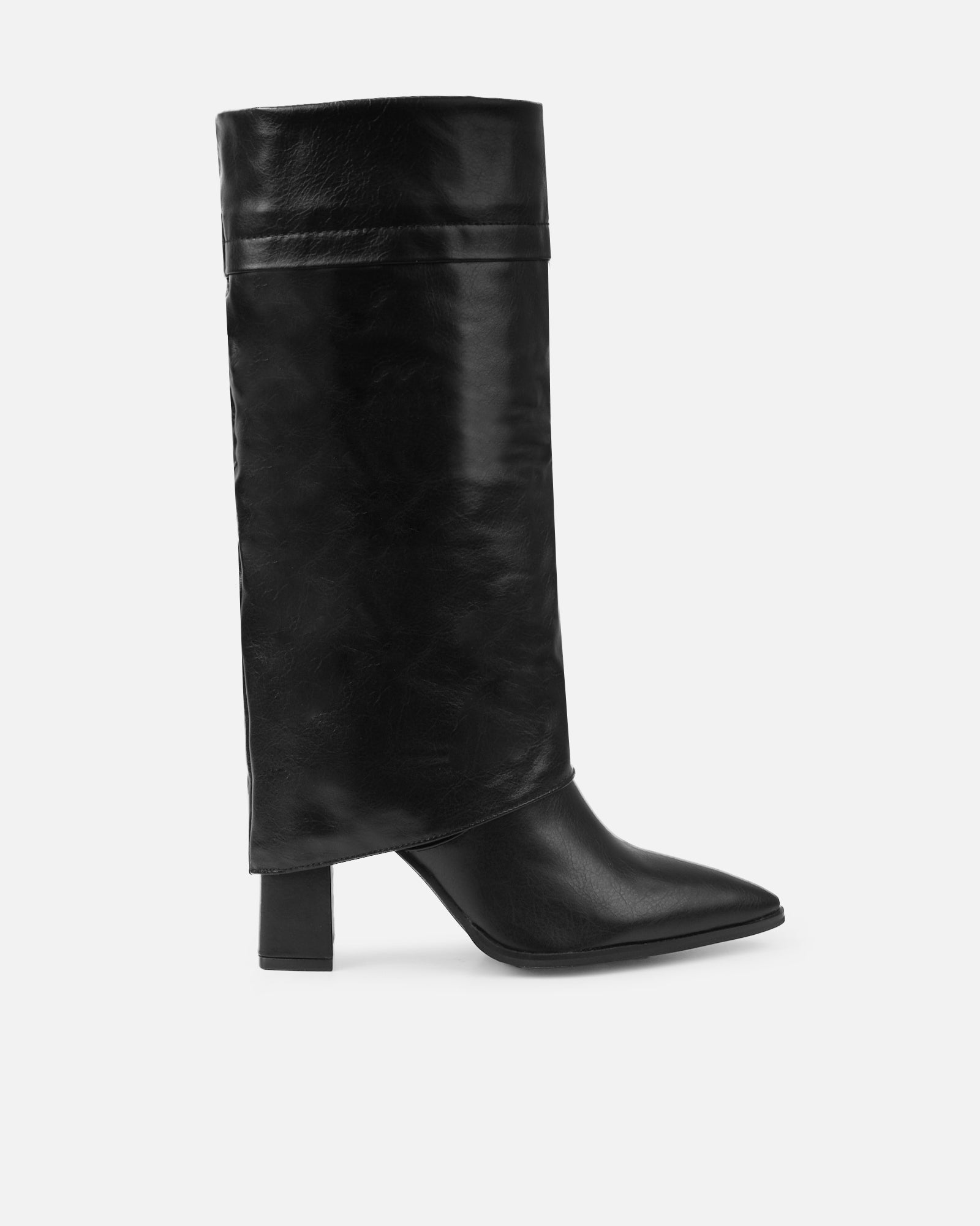 Tamiar black fold over block heeled knee boots | SIMMI London