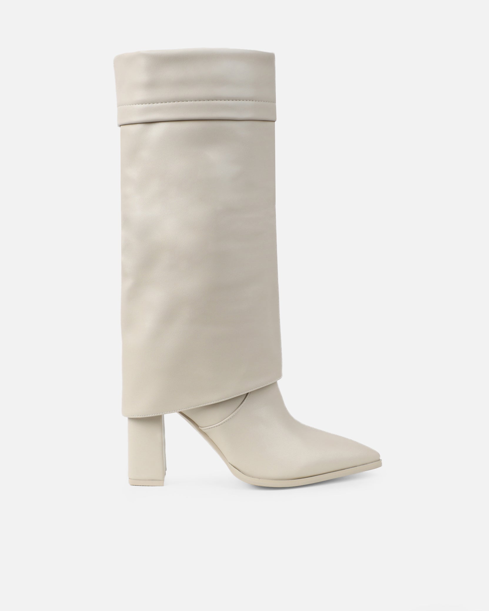 Tamiar Stone Fold Over Block Heeled Knee High Boots Tamiar Stone Fold Over Block Heeled Knee High Boots