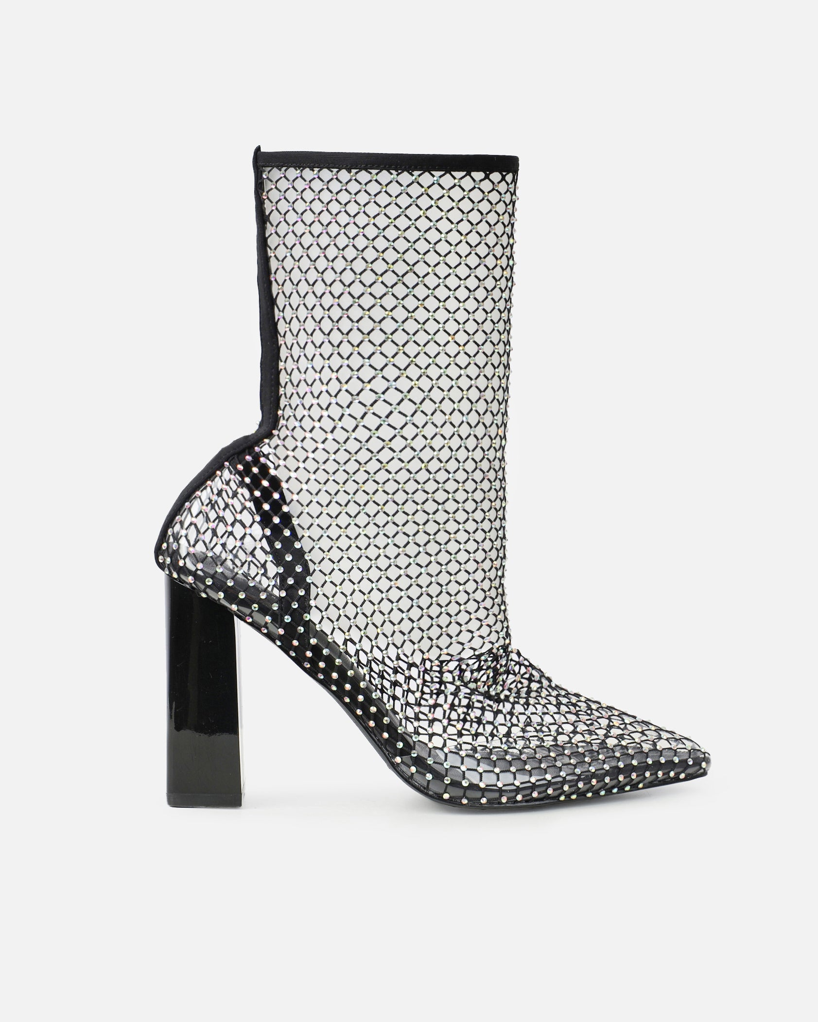 Bailee Black Diamante Fishnet Block Heels | SIMMI London