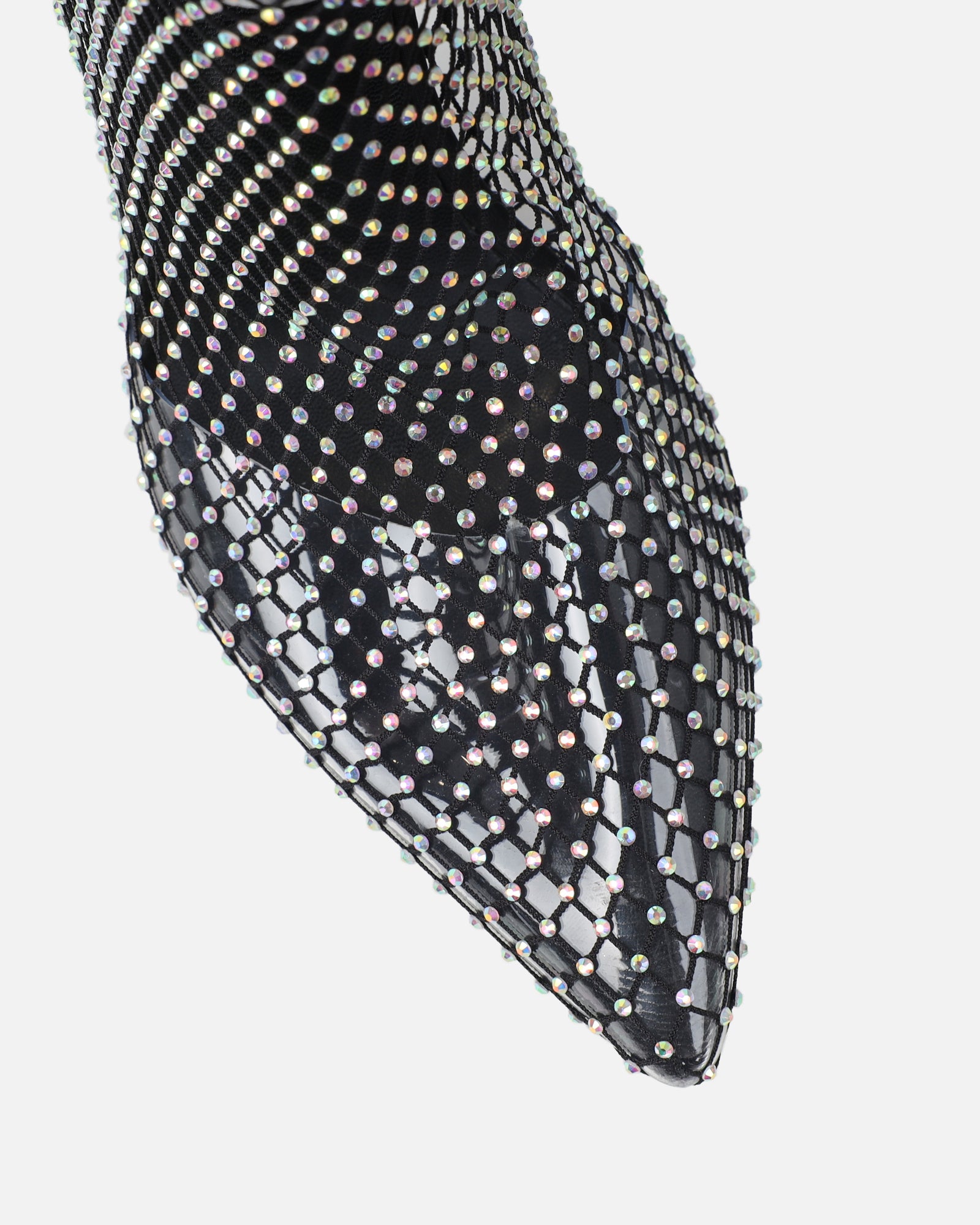 Bailee Black Diamante Fishnet Block Heels | SIMMI London