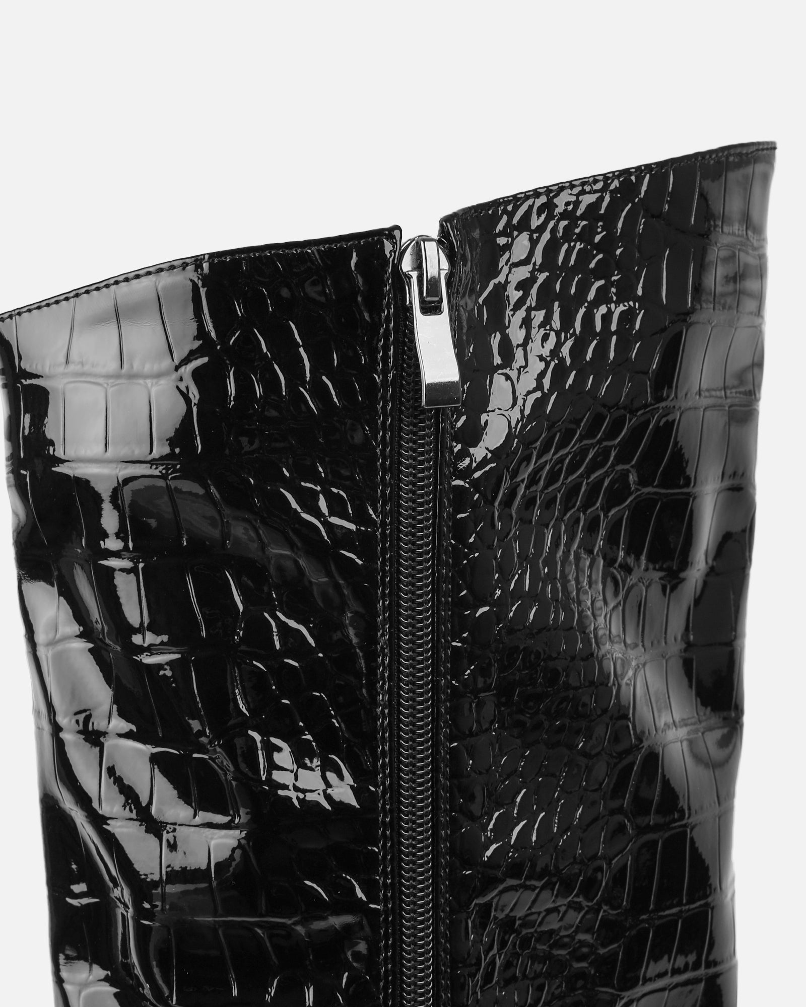 Jairo Black Patent Faux Croc Knee High Boots | SIMMI London