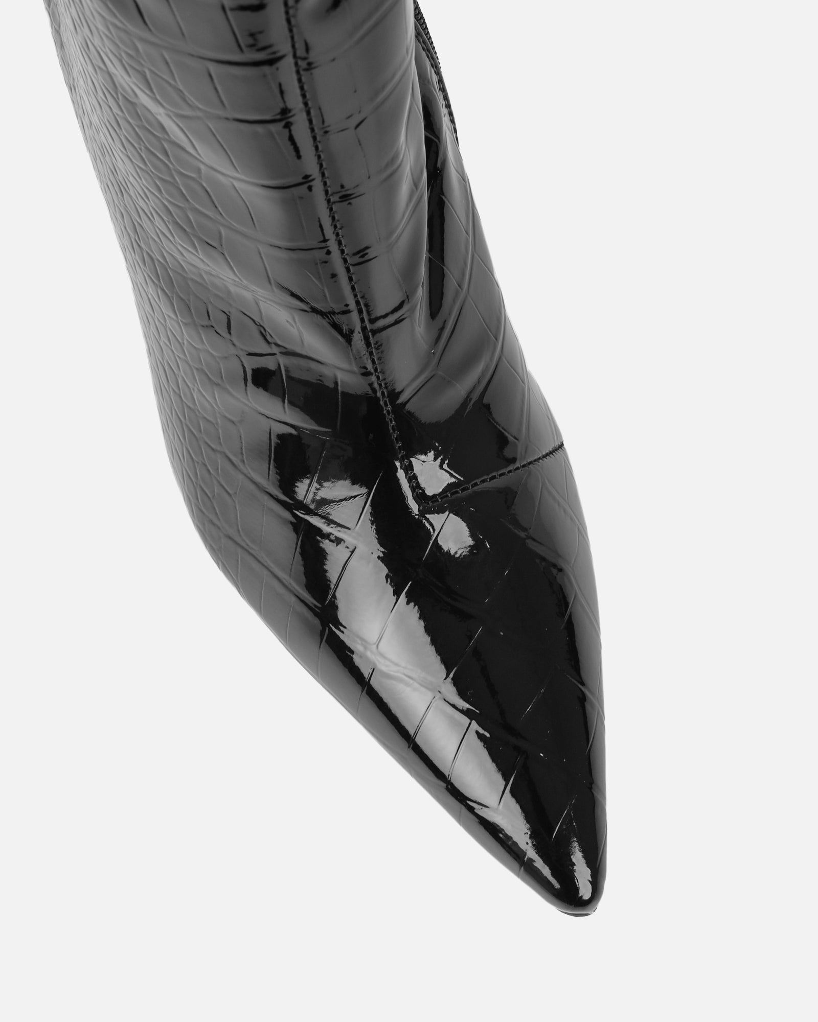 Jairo Black Patent Faux Croc Knee High Boots | SIMMI London