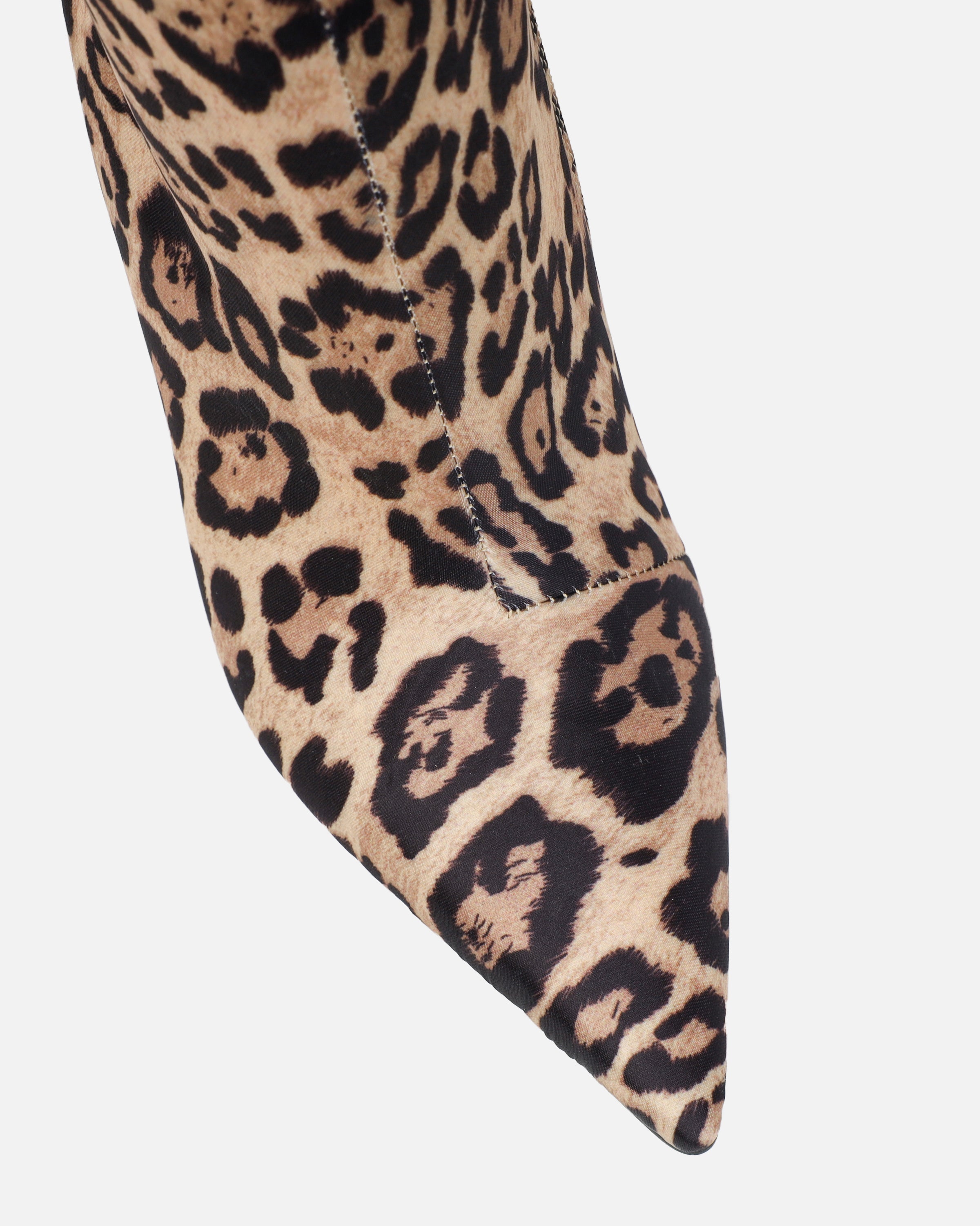 Jairo Leopard Print Satin Knee High Boots | SIMMI London