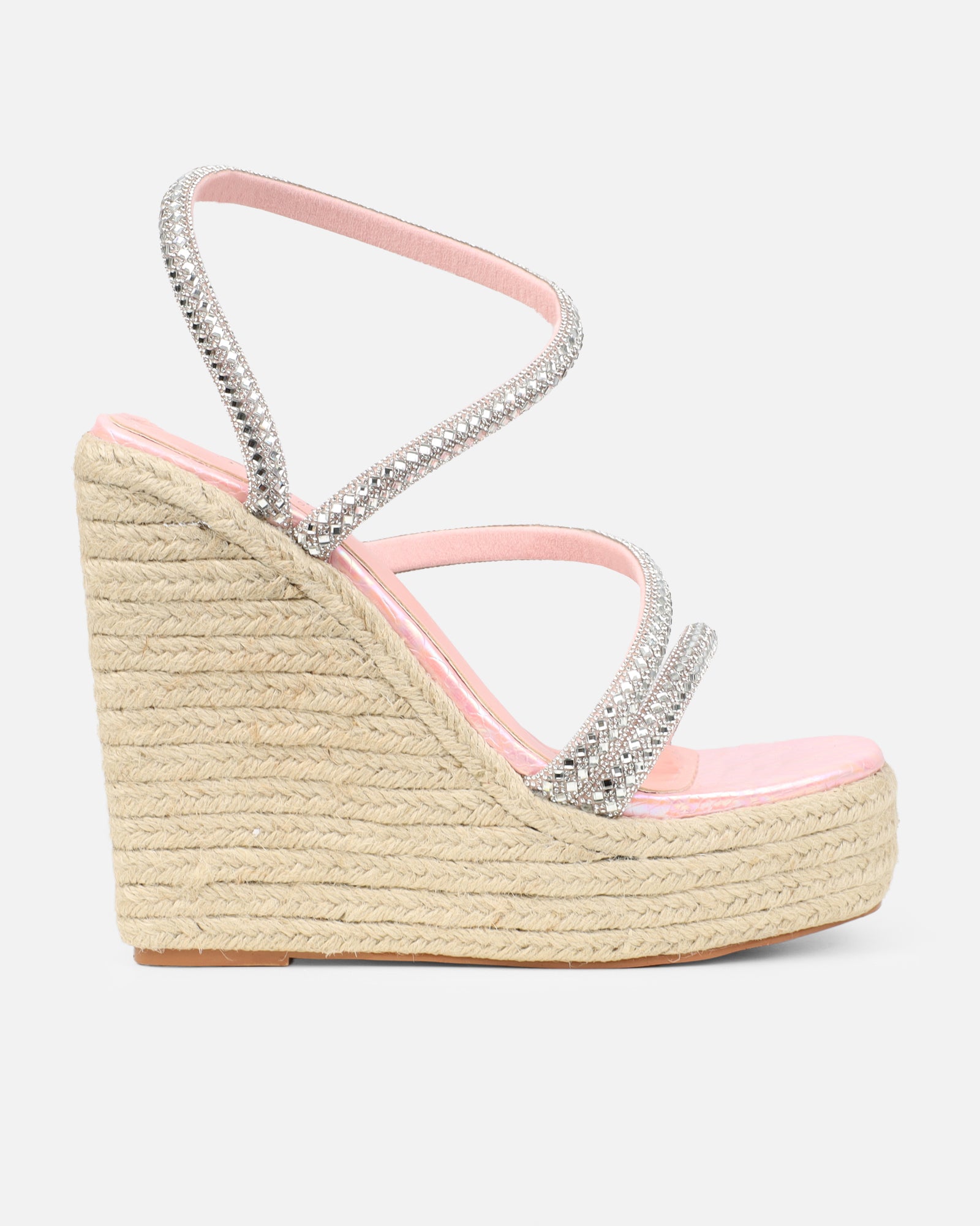 Jama Pink Faux Snake Effect Diamante Espadrille Sandals | SIMMI London