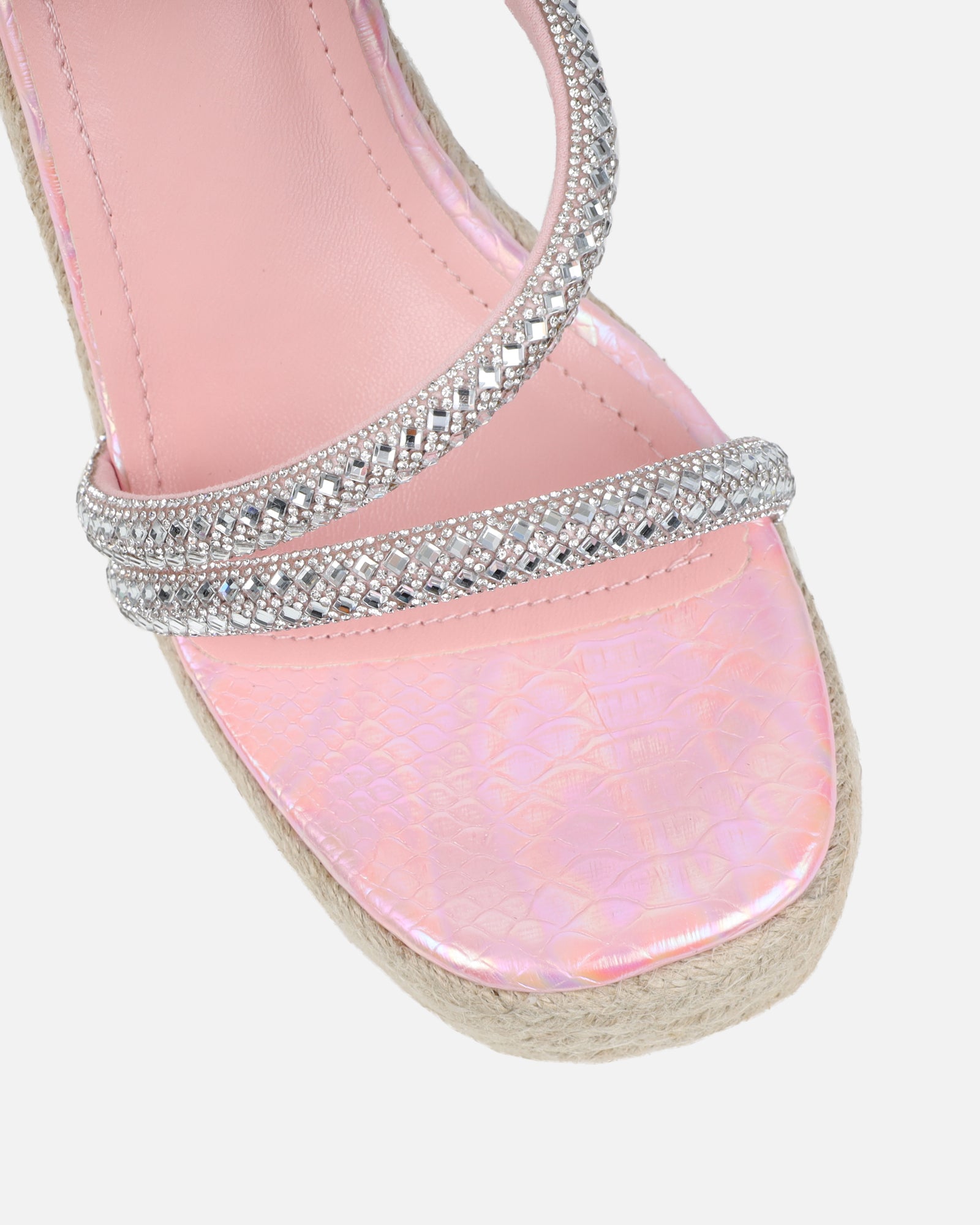 Jama Pink Faux Snake Effect Diamante Espadrille Sandals | SIMMI London