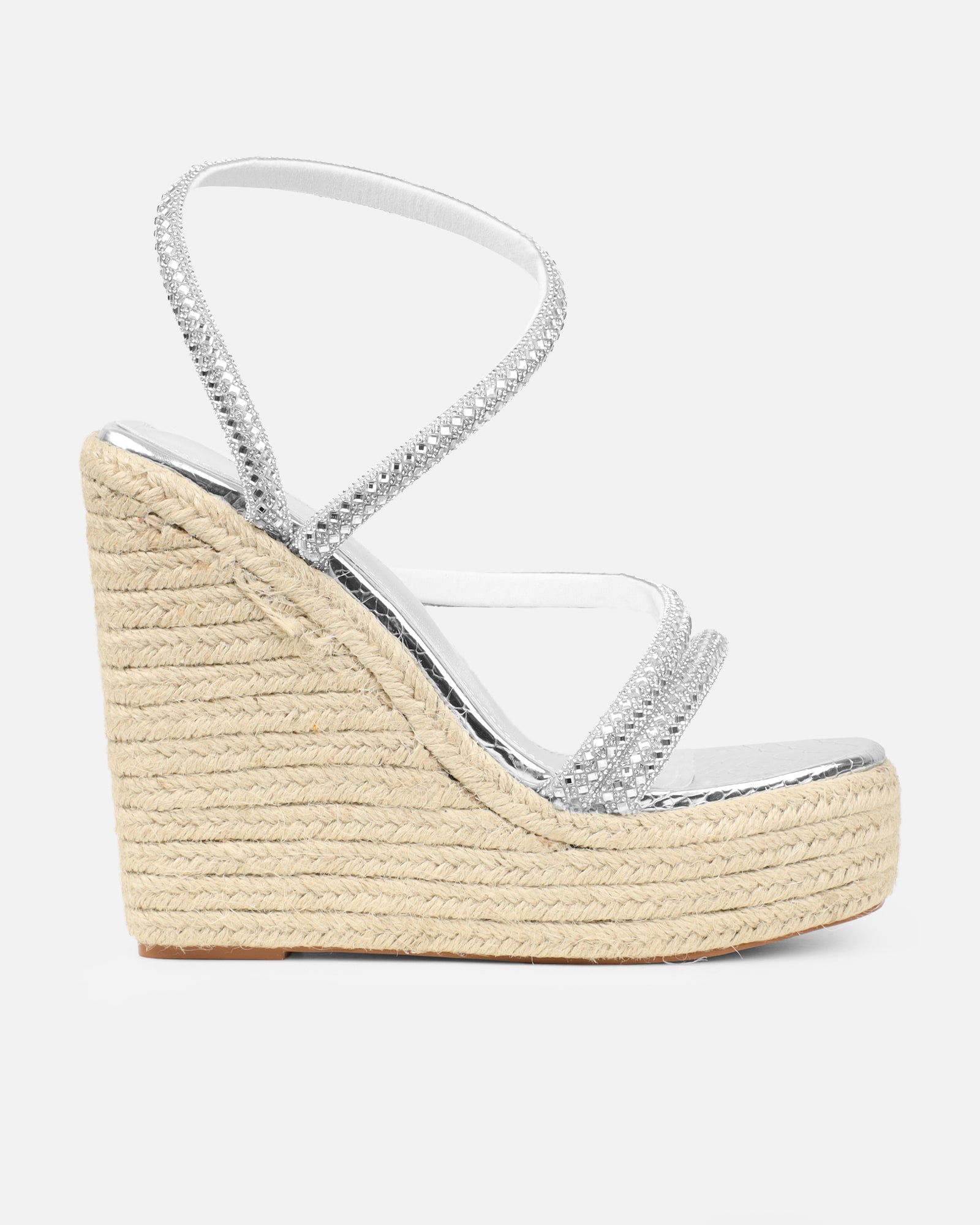 Jama Silver Faux Snake Effect Diamante Espadrille Sandals | SIMMI London
