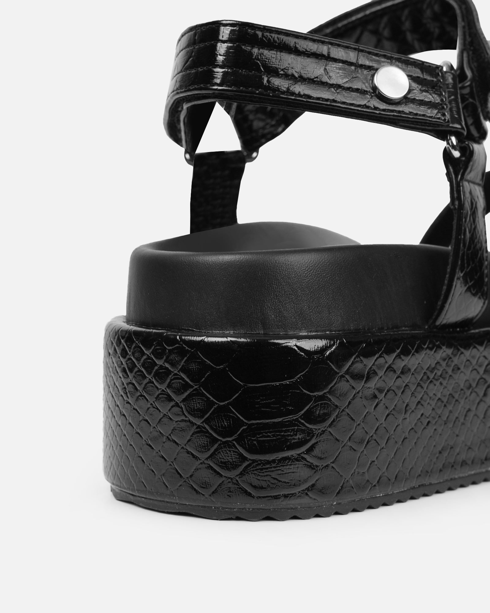 Jamarni Black Croc Print Flatform Sandals | SIMMI London