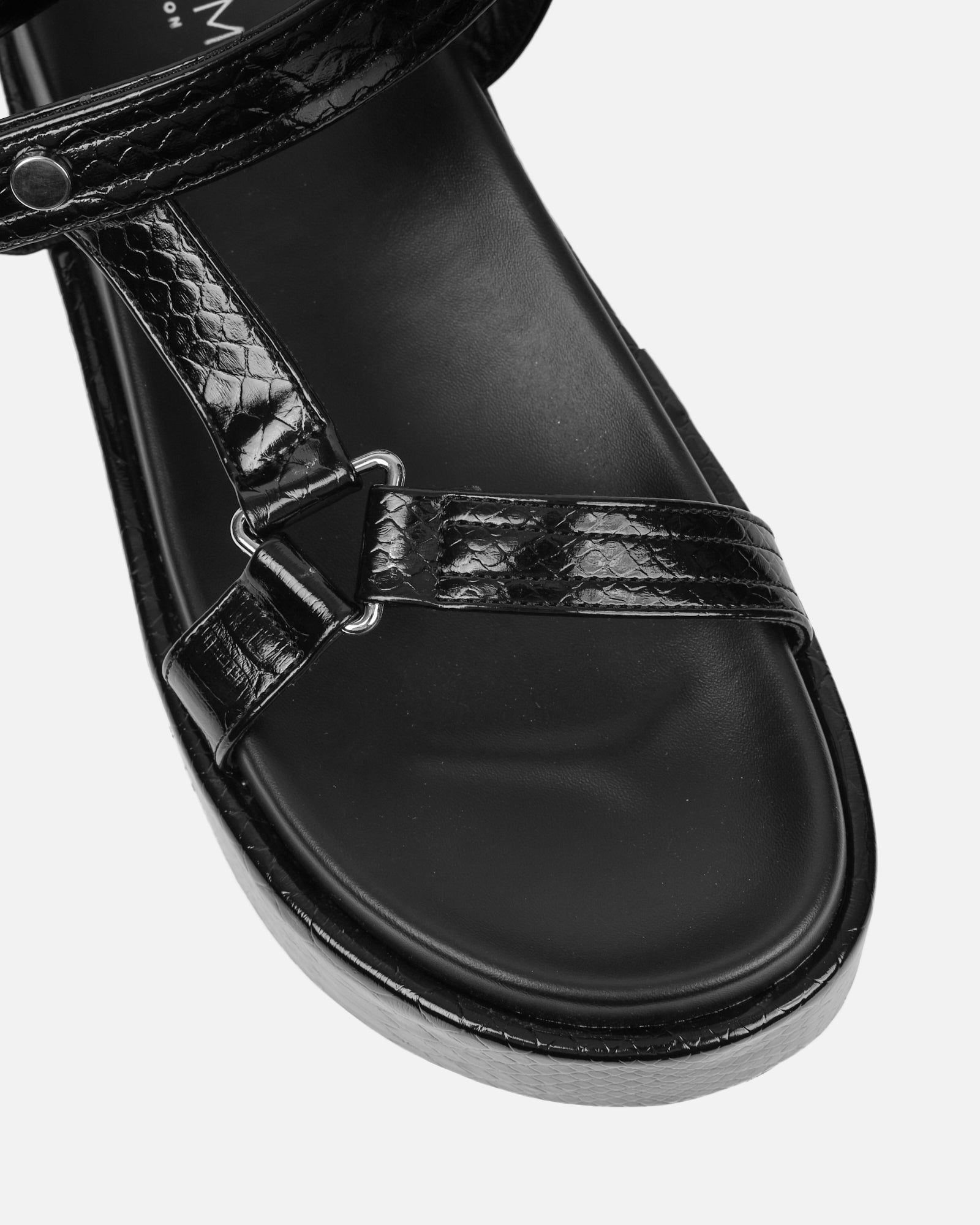 Jamarni Black Croc Print Flatform Sandals | SIMMI London