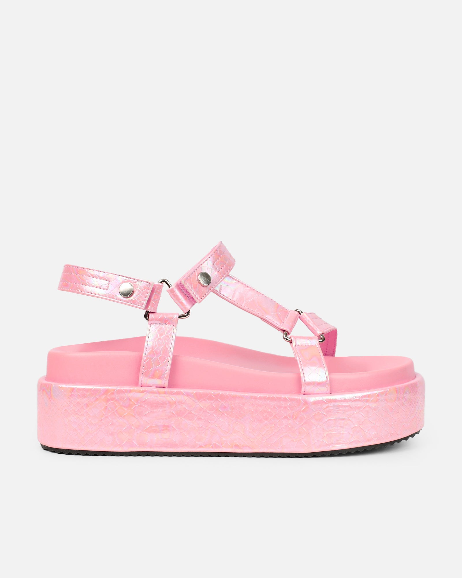 Jamarni Pink Croc Print Flatform Sandals | SIMMI London