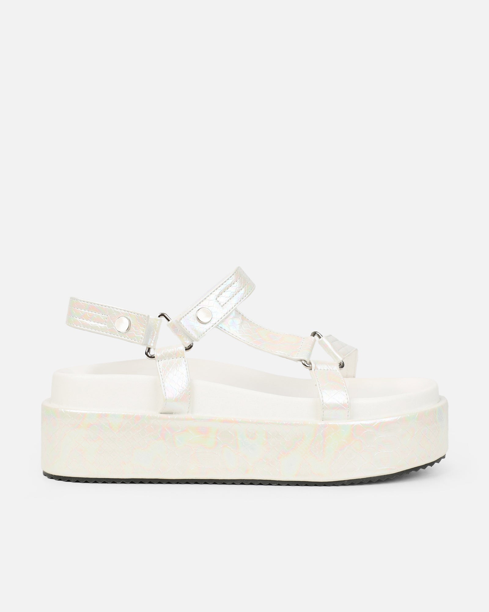 Jamarni White Croc Flatform Sandals | SIMMI London
