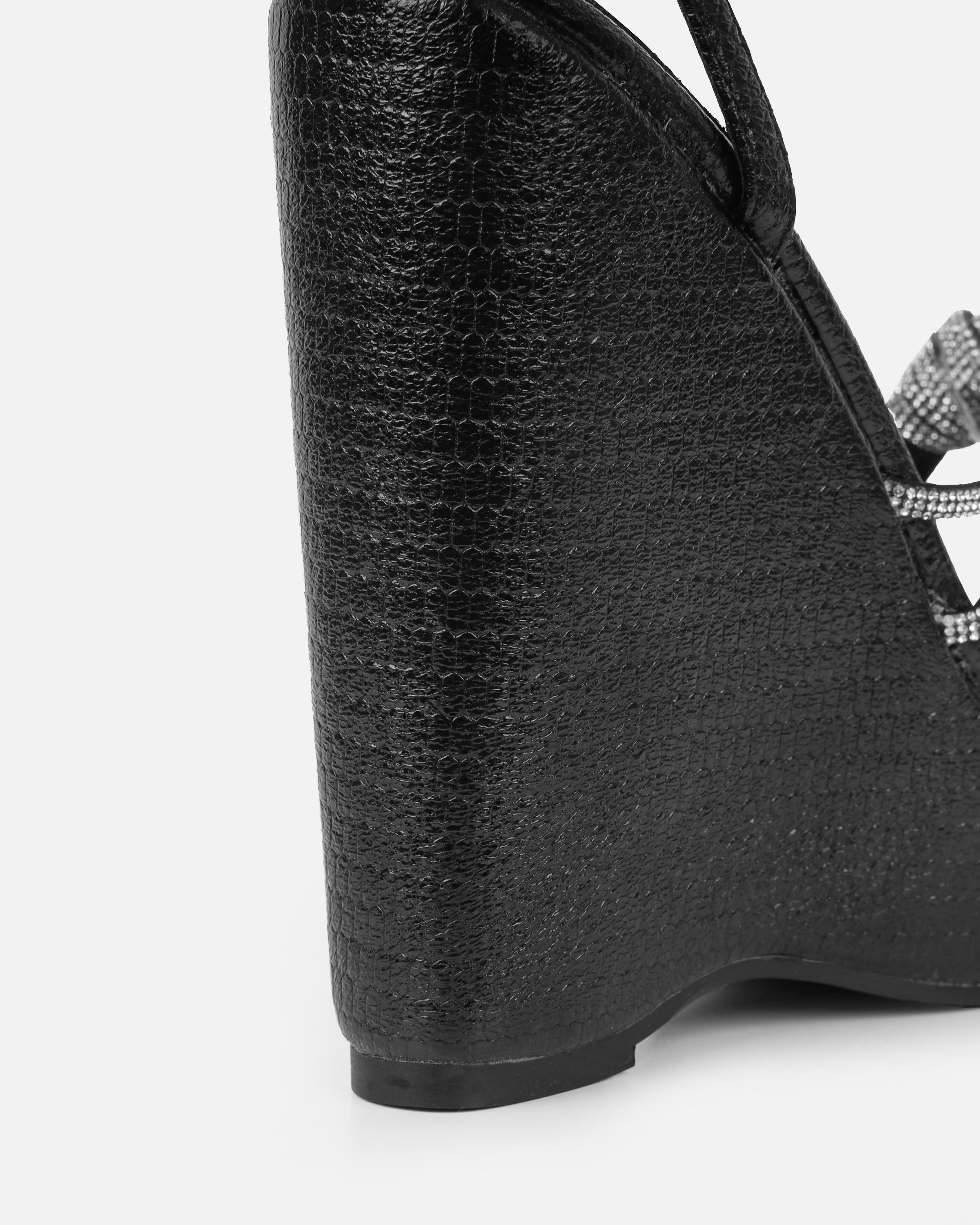 Jayne Black Faux Snake Diamante Wedge Sandals | SIMMI London