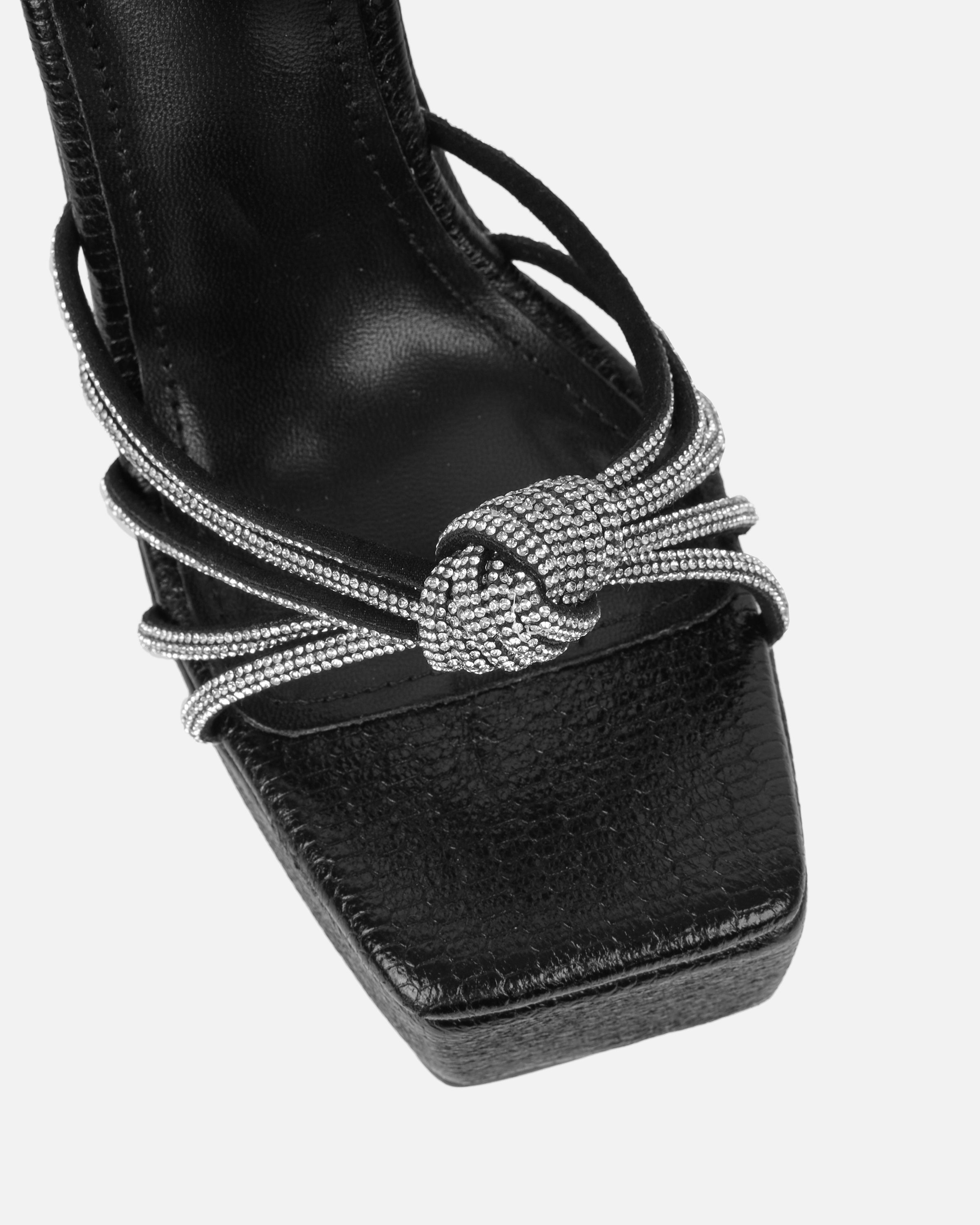 Jayne Black Faux Snake Diamante Wedge Sandals | SIMMI London
