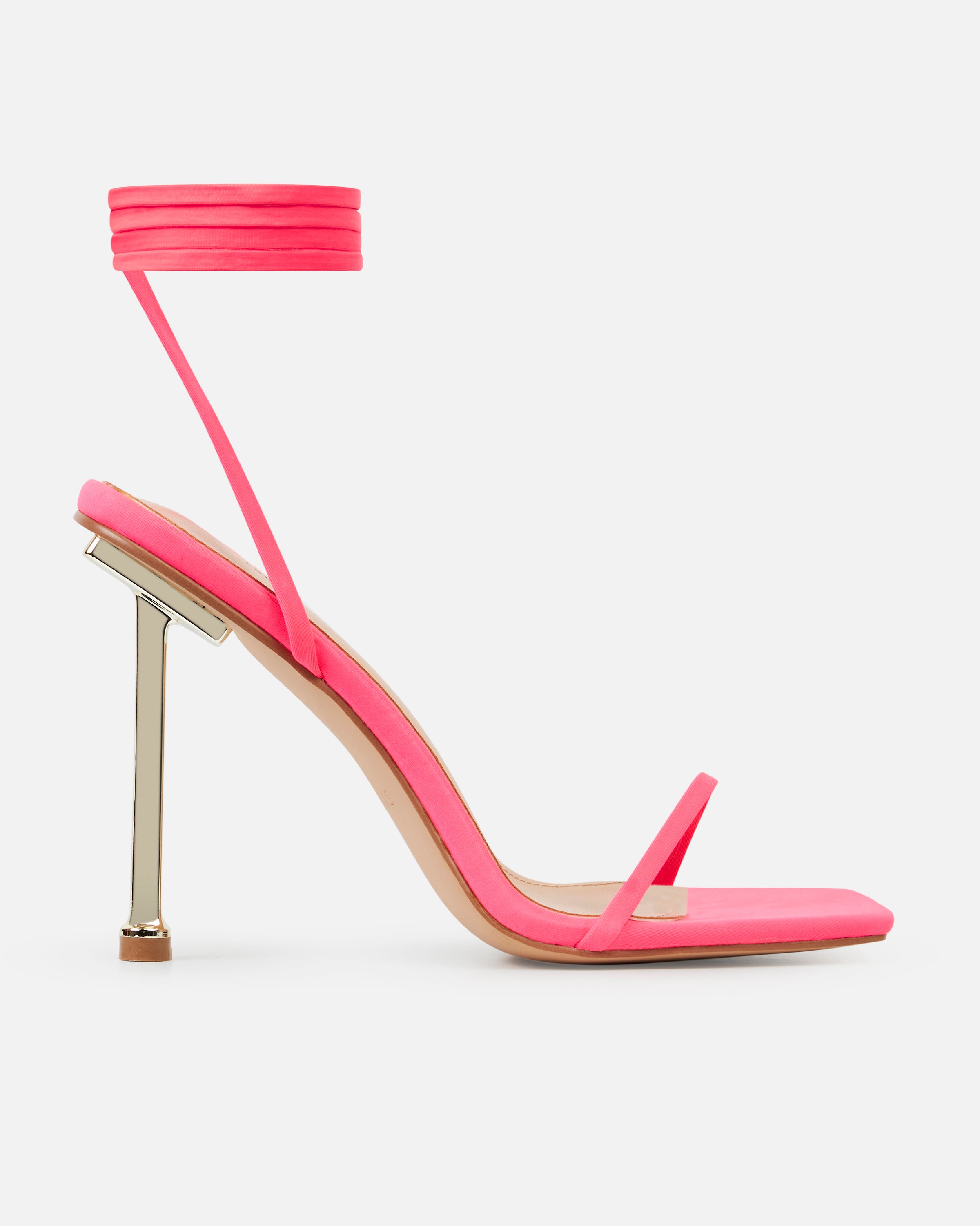 Jessy Bright Pink Lycra Lace Up Stiletto Heels | SIMMI London