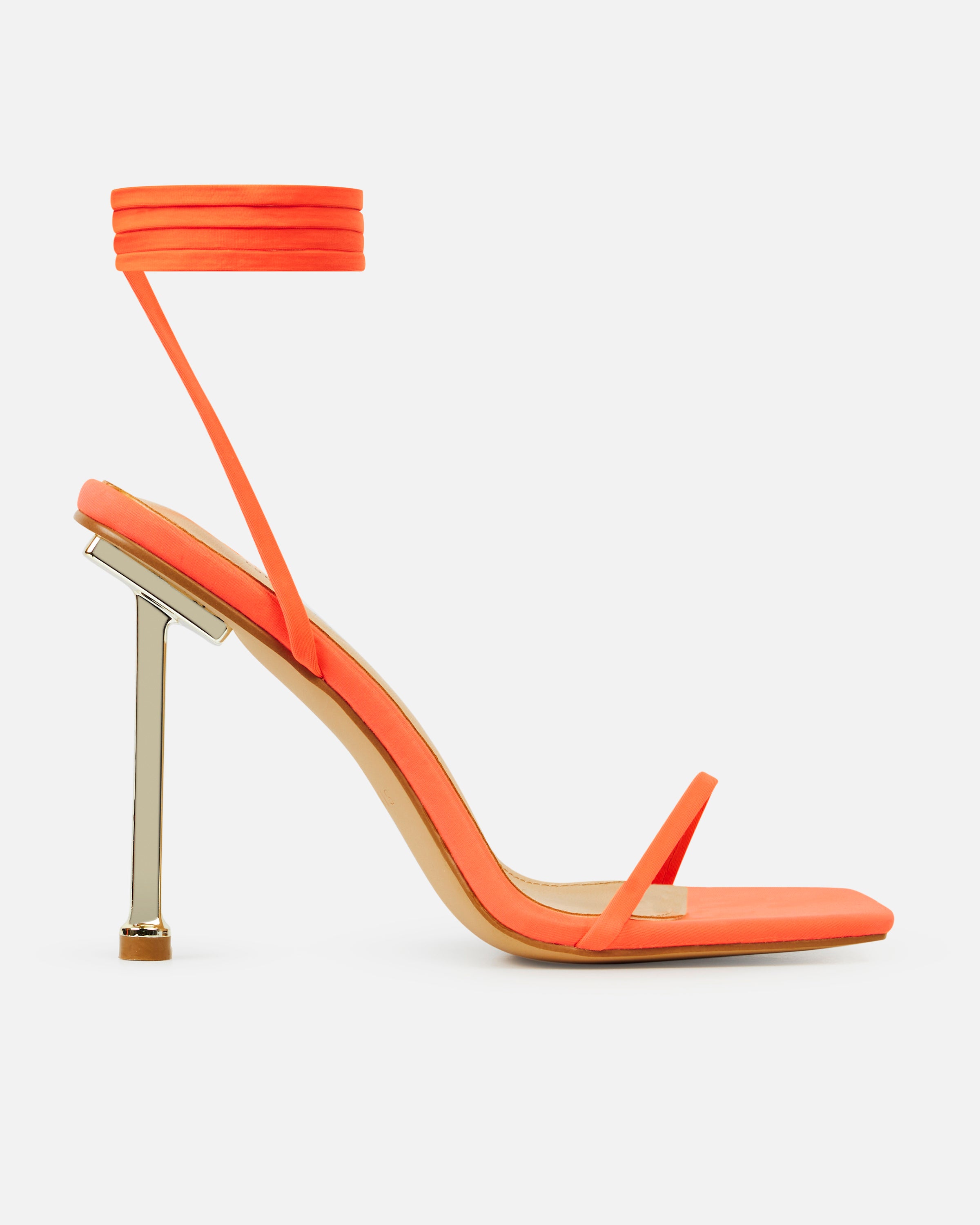 Jessy Neon Orange Lycra Lace Up Stiletto Heels | SIMMI London
