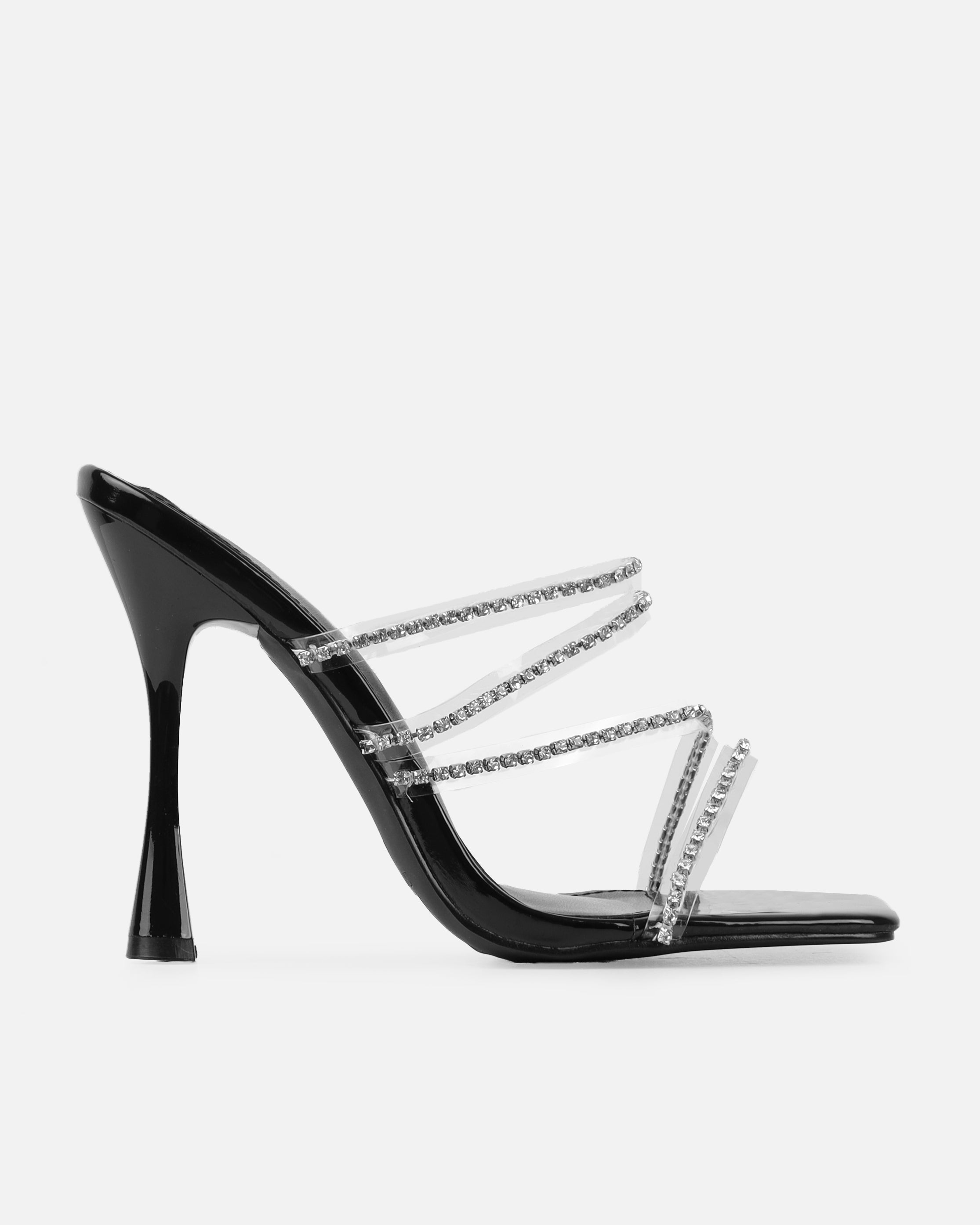 Jeyda black patent diamante heel mules | SIMMI London
