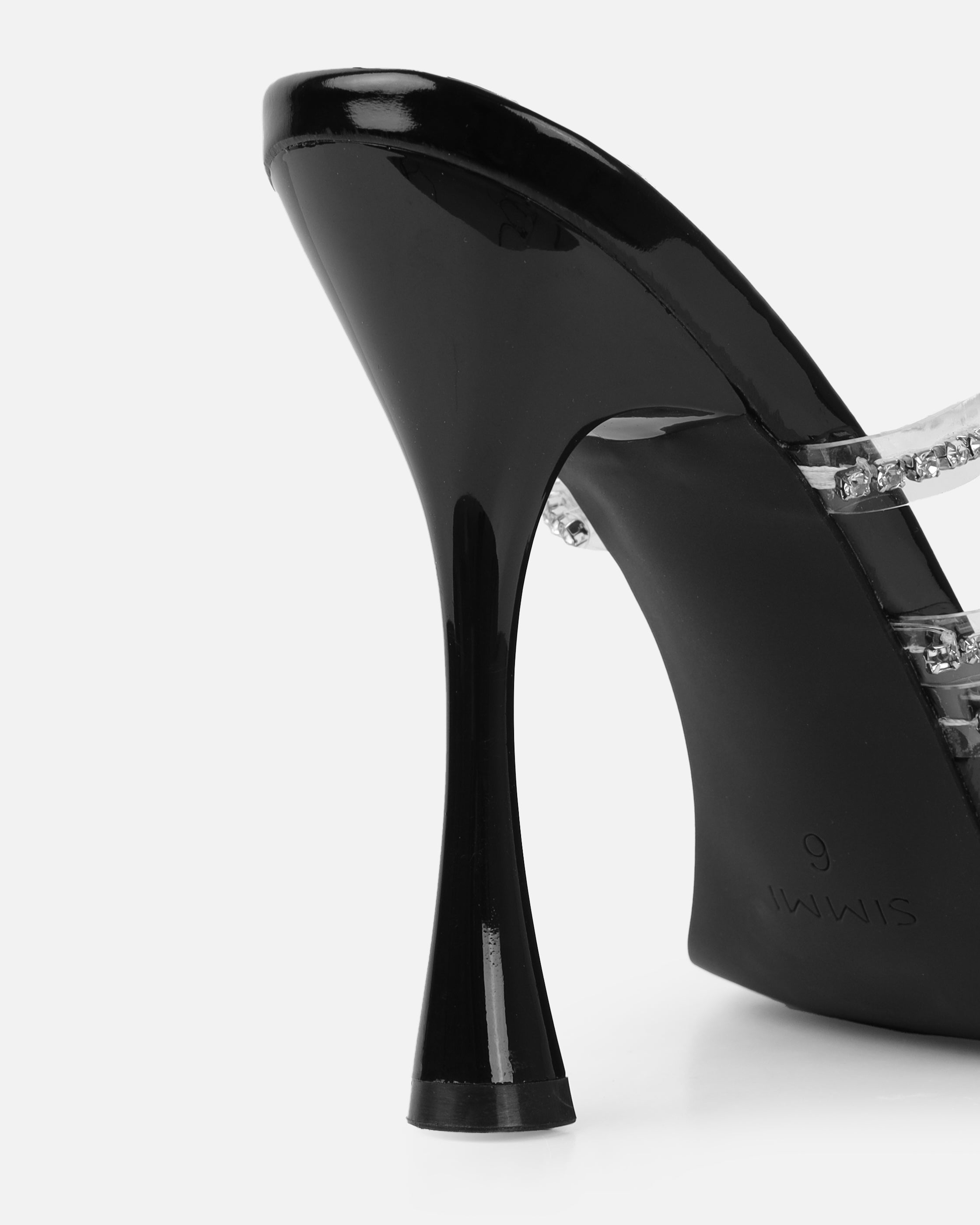 Jeyda black patent diamante heel mules | SIMMI London