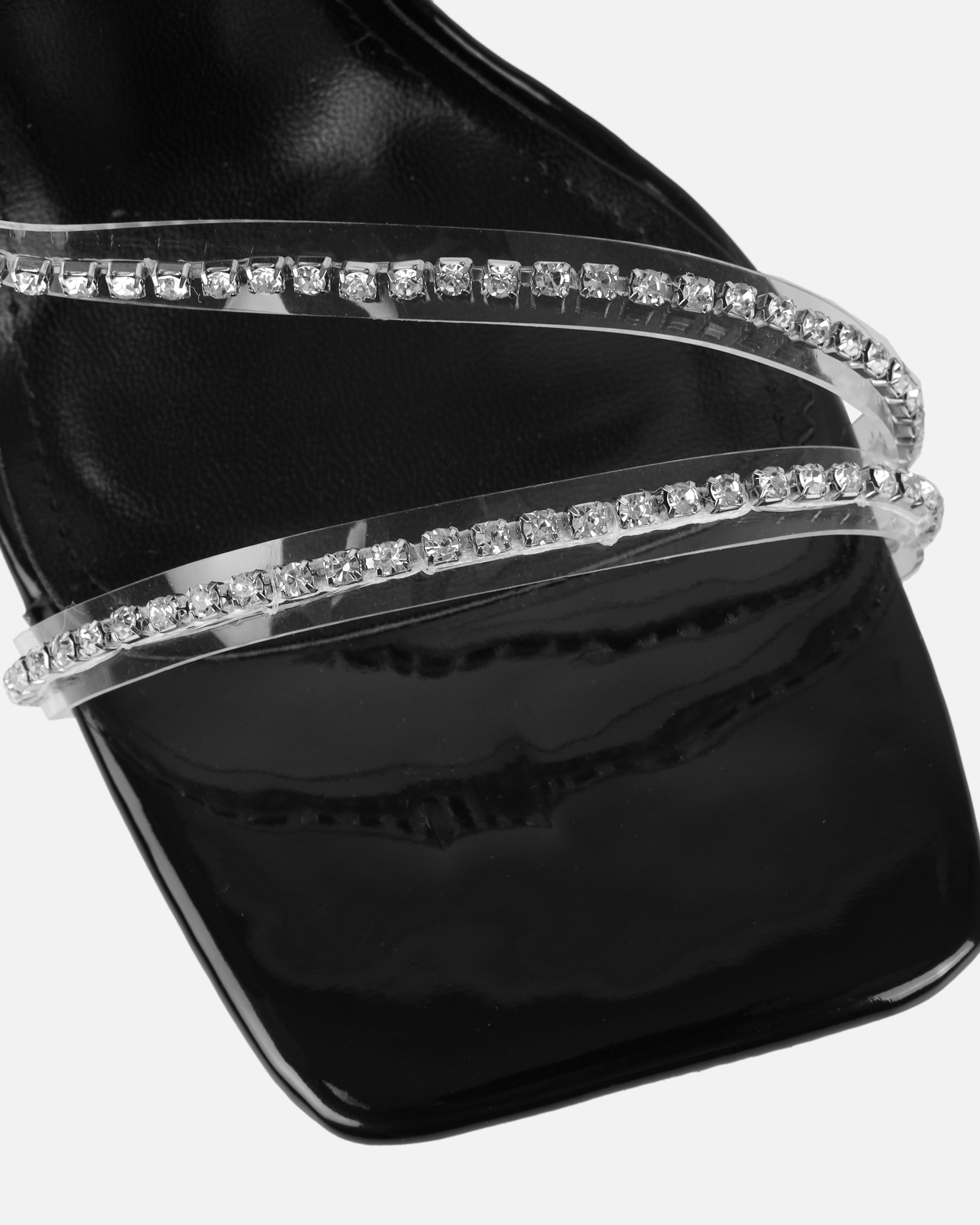 Jeyda black patent diamante heel mules | SIMMI London