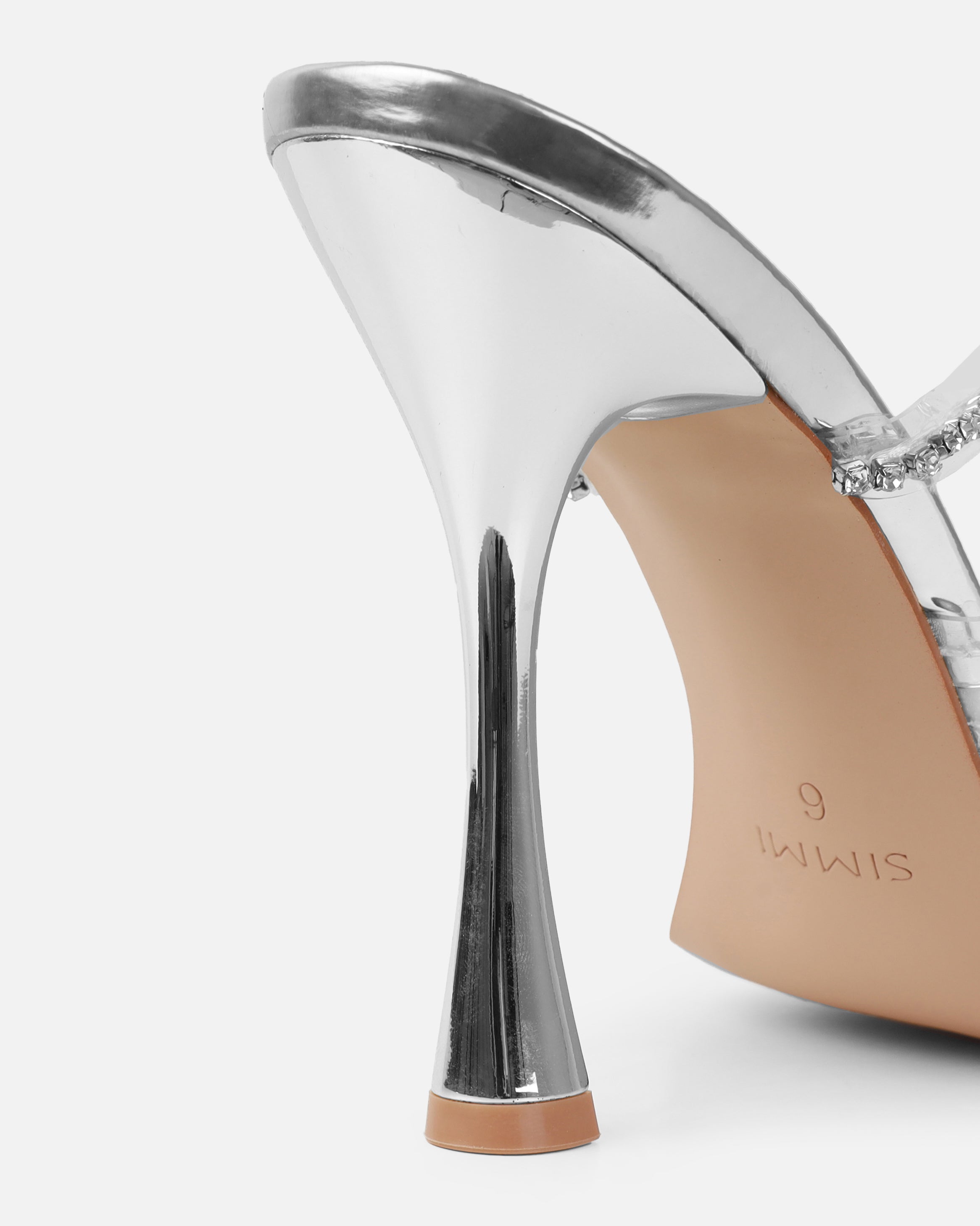 Jeyda silver mirror diamante heel mules | SIMMI London