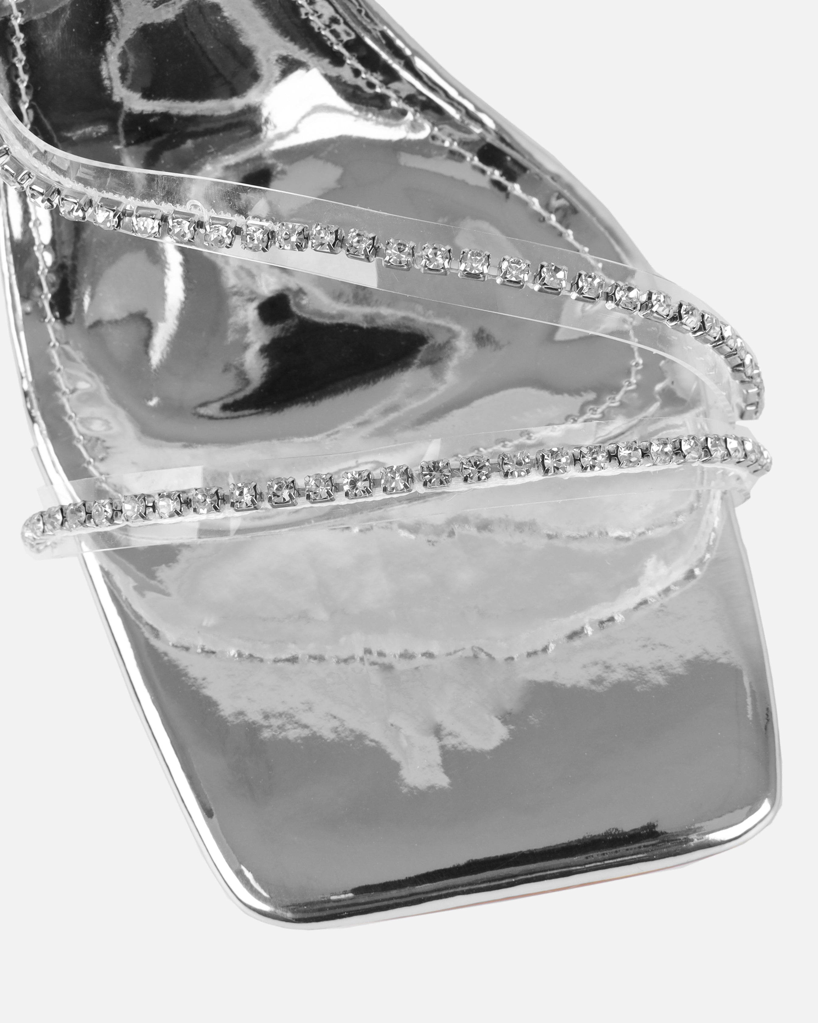 Jeyda silver mirror diamante heel mules | SIMMI London