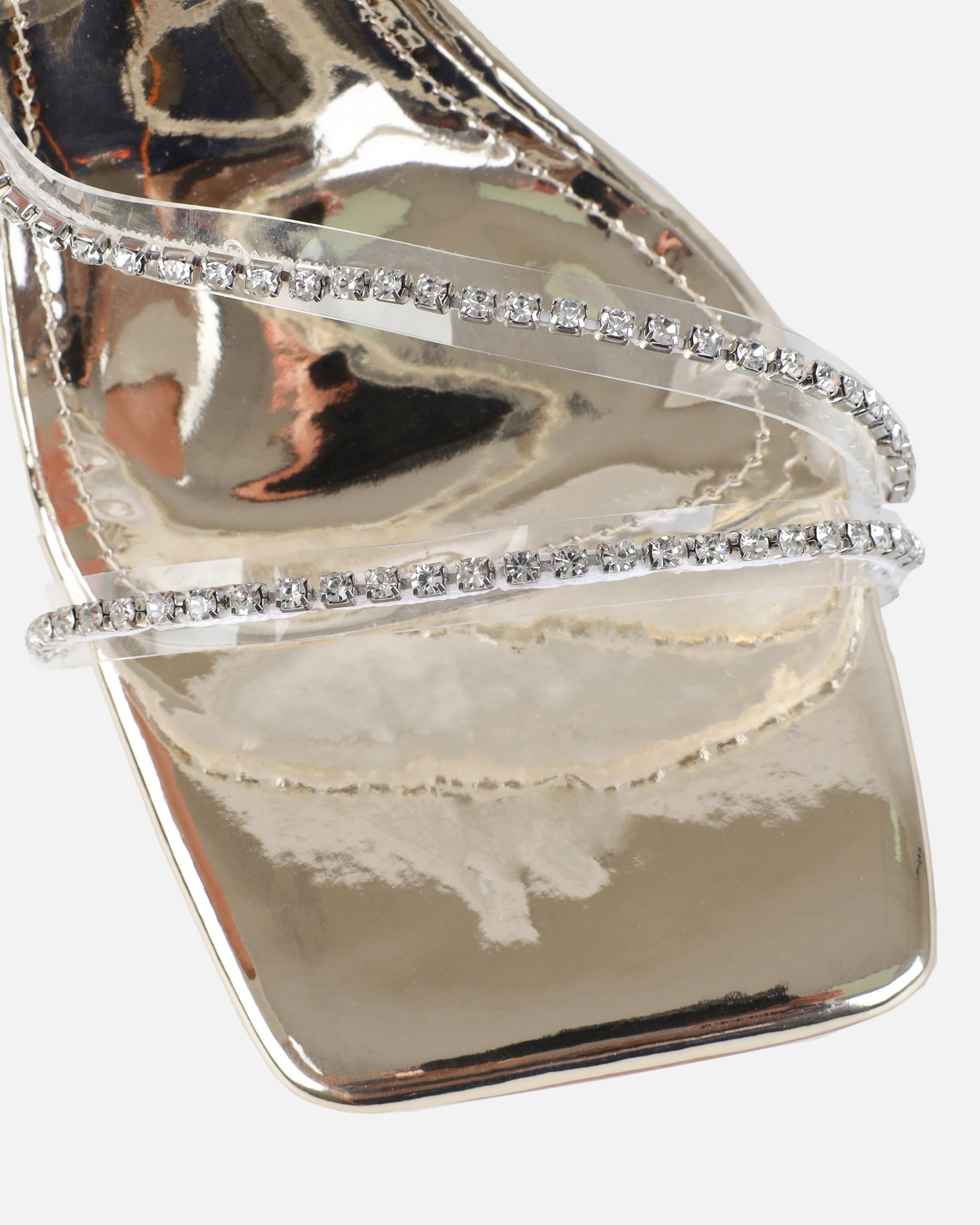 Jeyda silver mirror diamante heel mules | SIMMI London