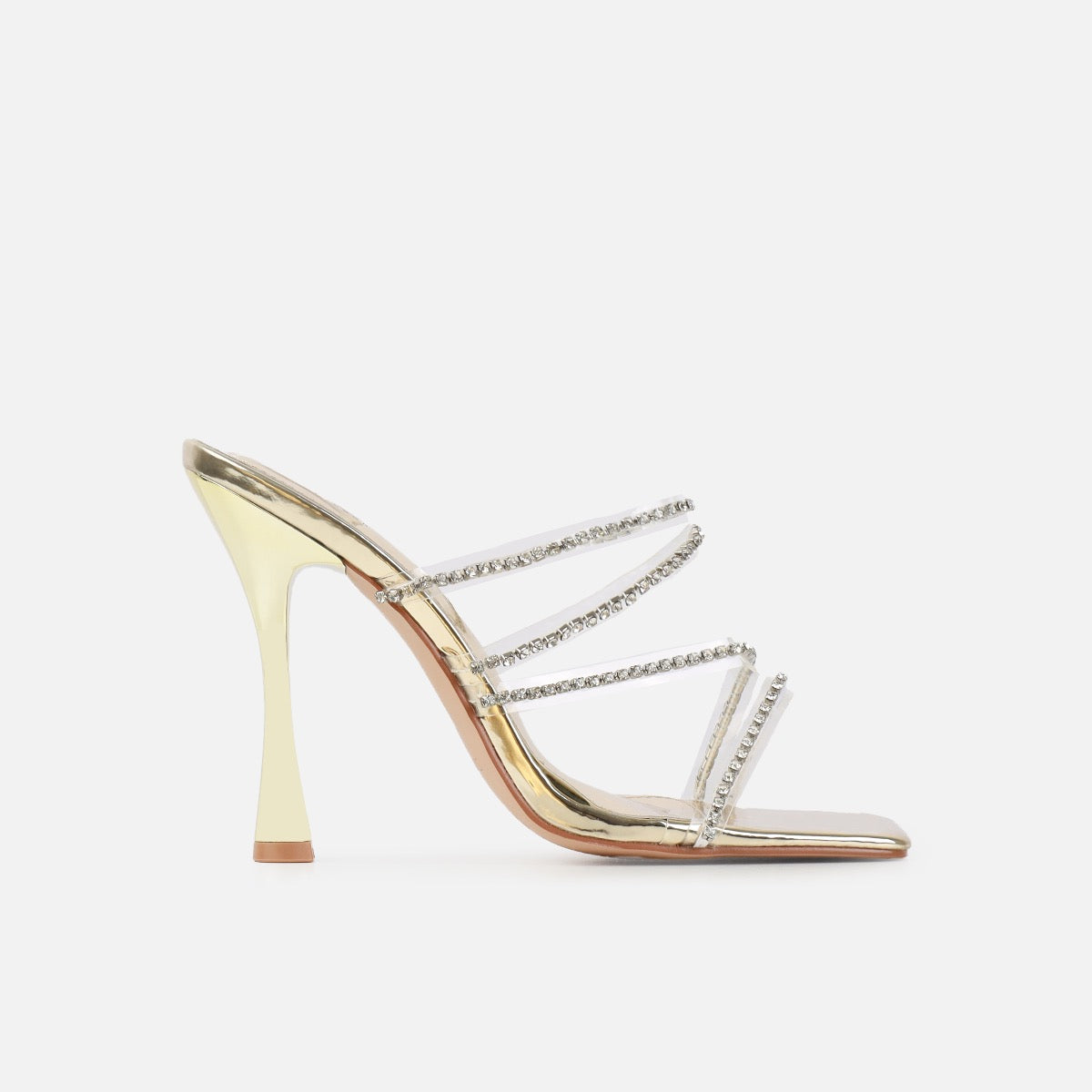 Jeyda Wide Fit Clear Gold Diamante Heels | SIMMI London