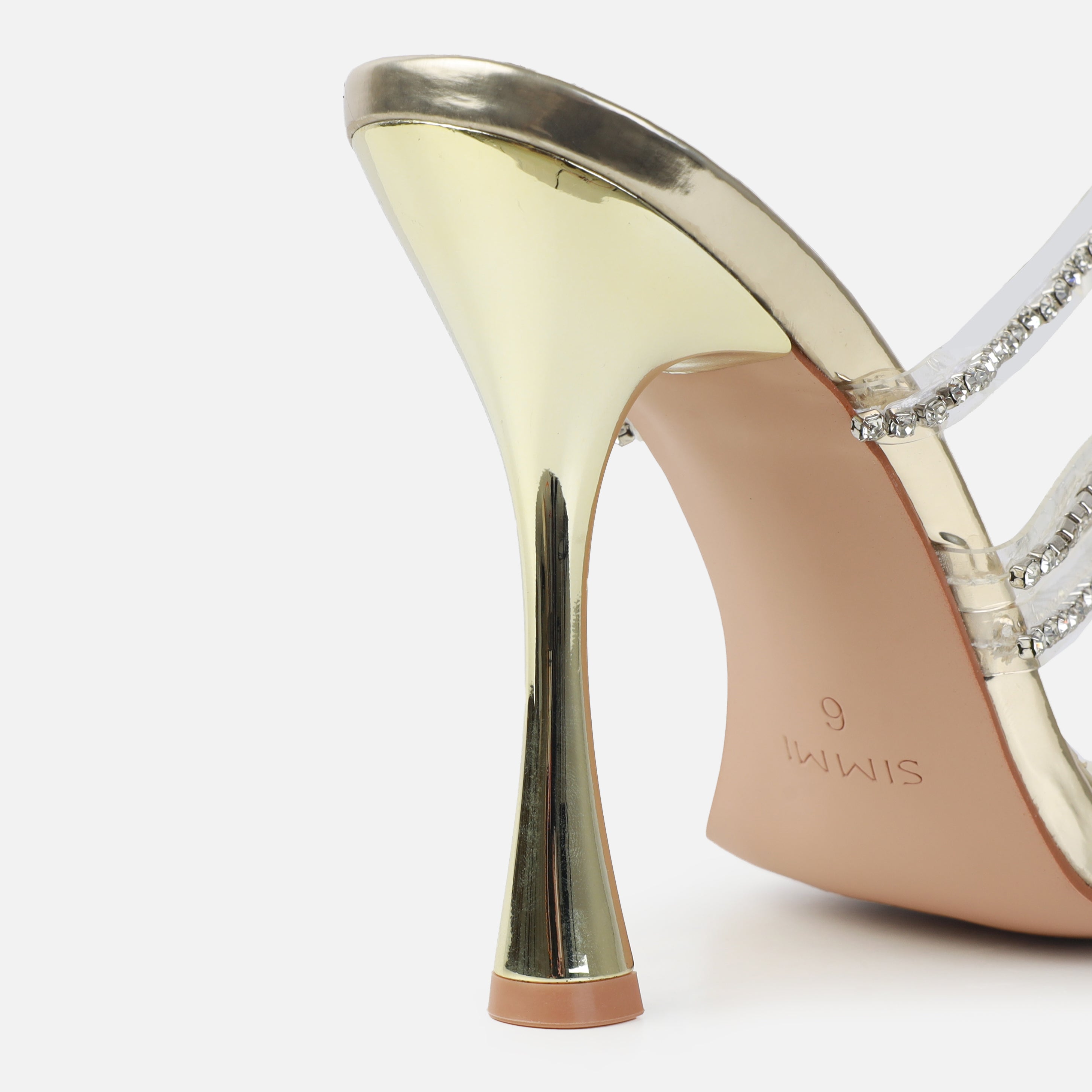 Jeyda Wide Fit Clear Gold Diamante Heels | SIMMI London