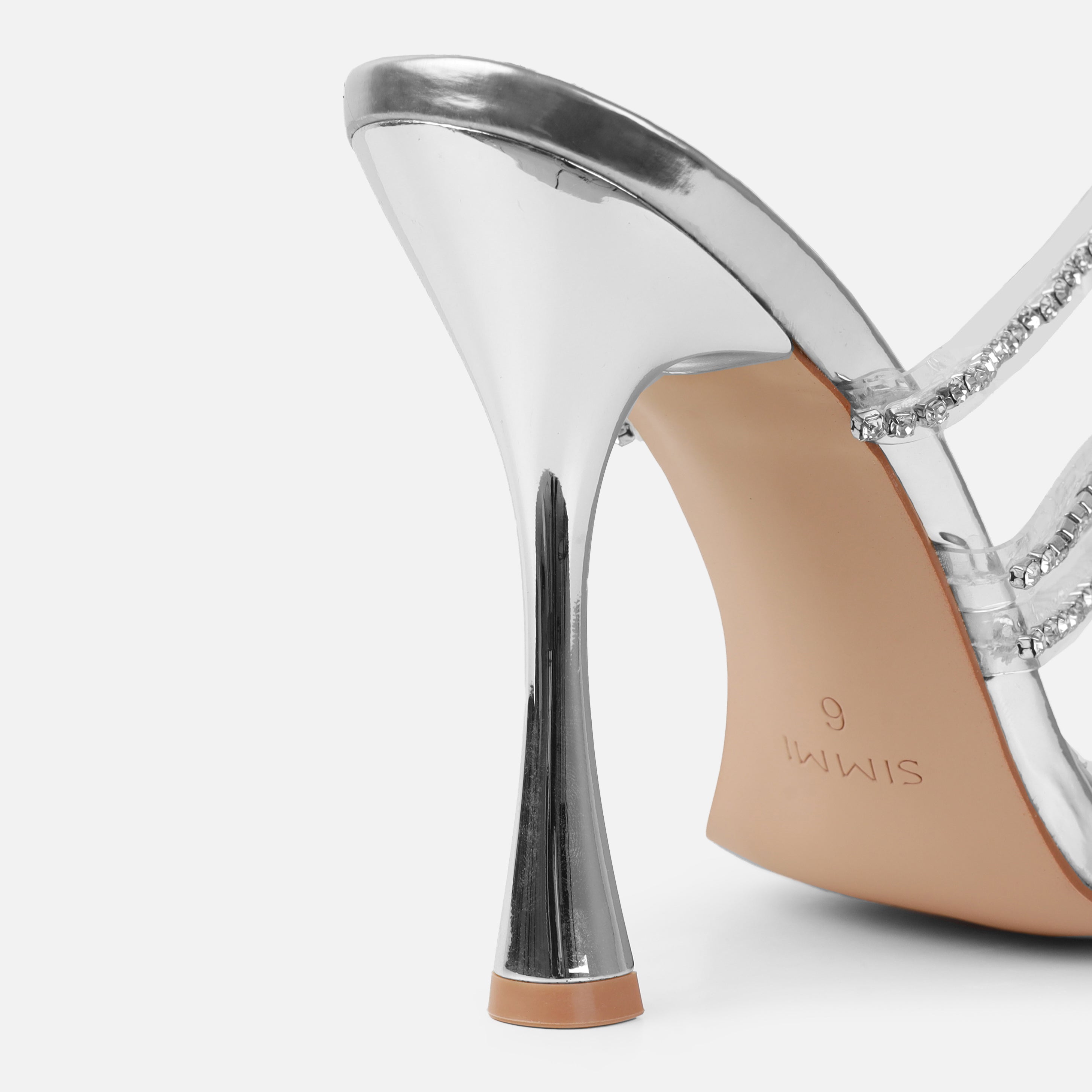 Jeyda Wide Fit Clear Silver Diamante Heels | SIMMI London