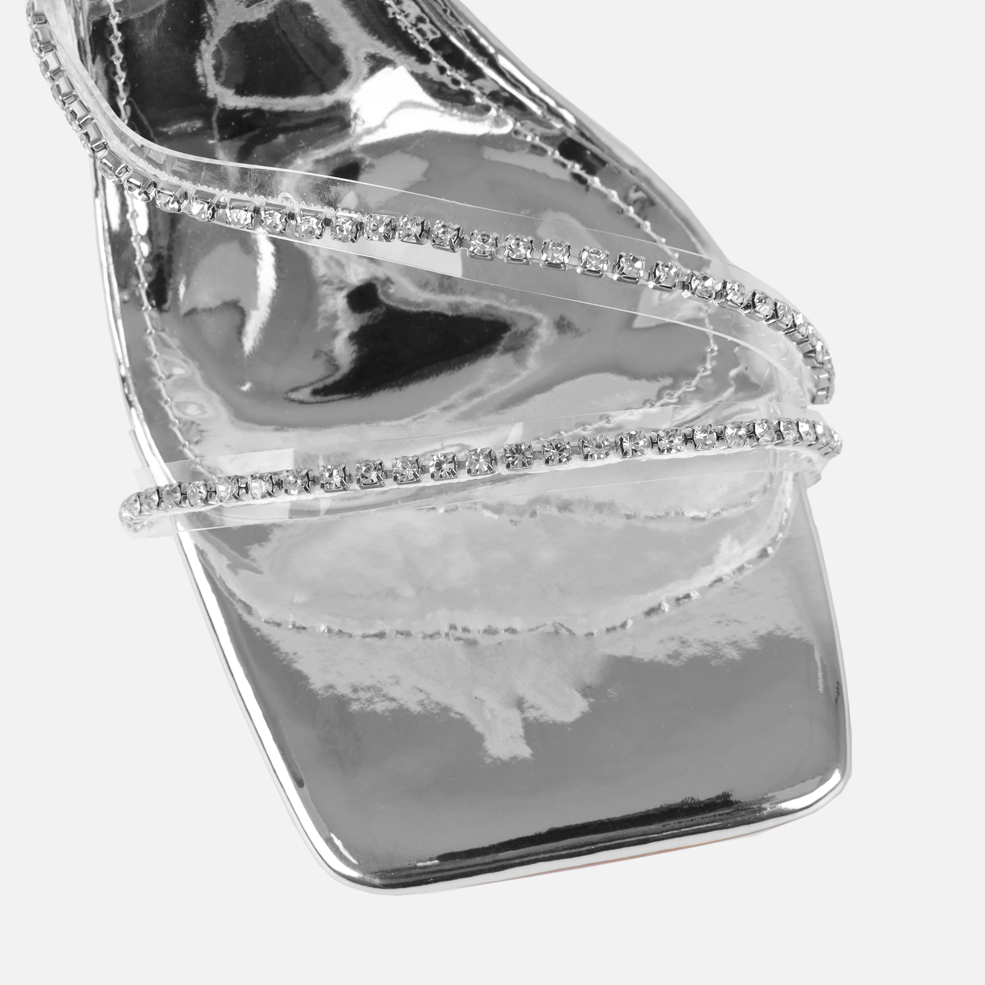 Jeyda Wide Fit Clear Silver Diamante Heels | SIMMI London