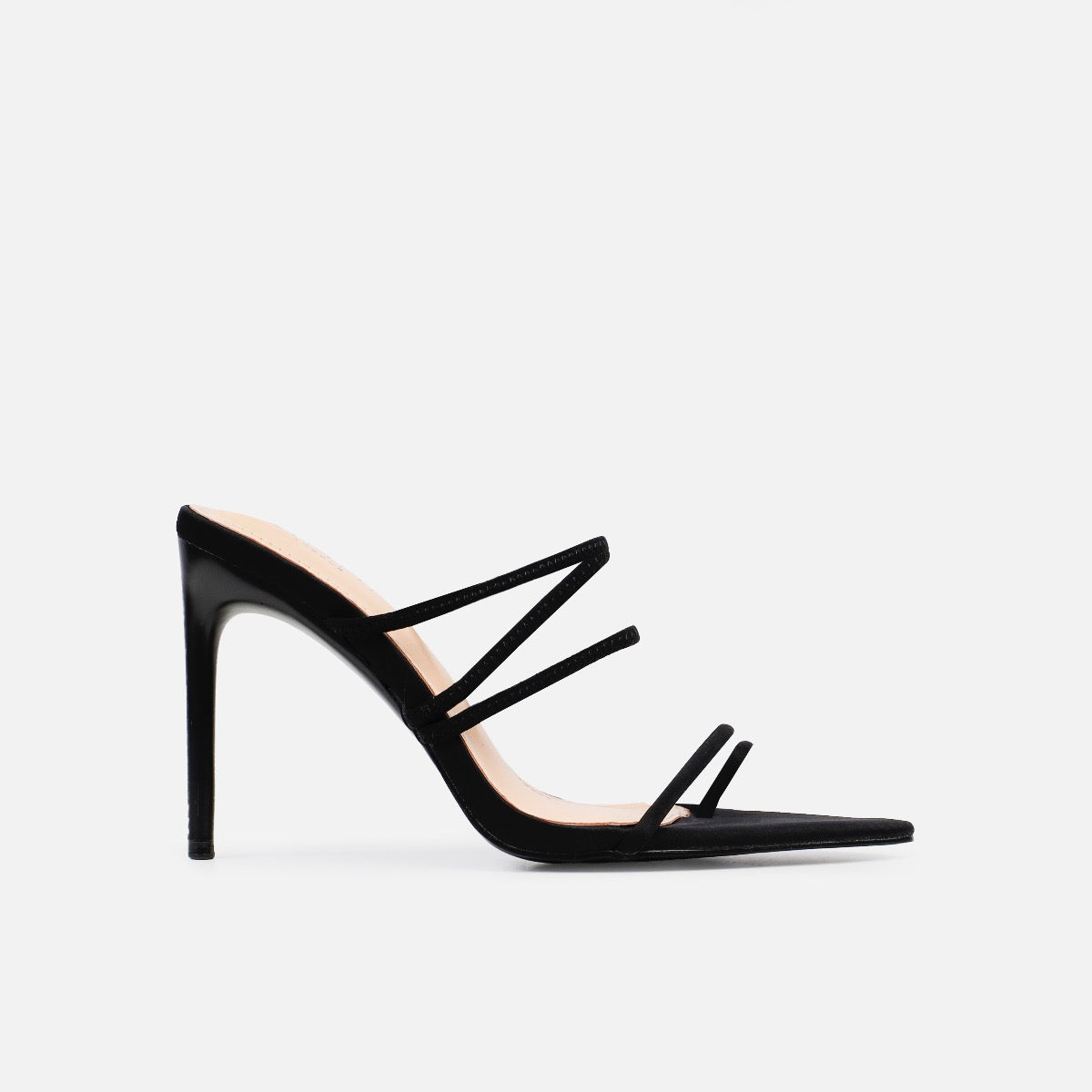 Joella Black Lycra Toe Loop Strappy Stiletto Mules | SIMMI London ...