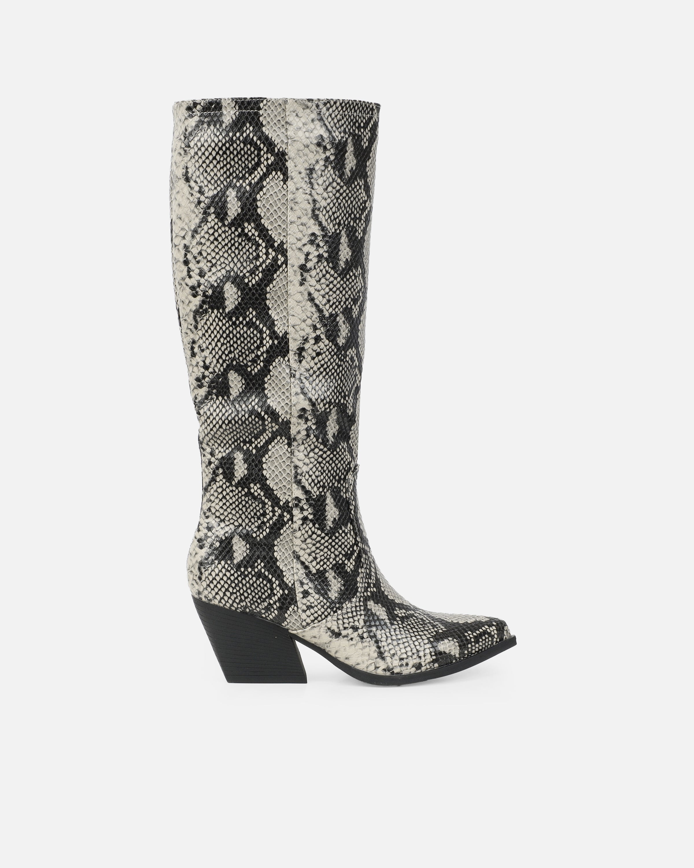 Ramsey Beige Faux Snake Western Boots | SIMMI London