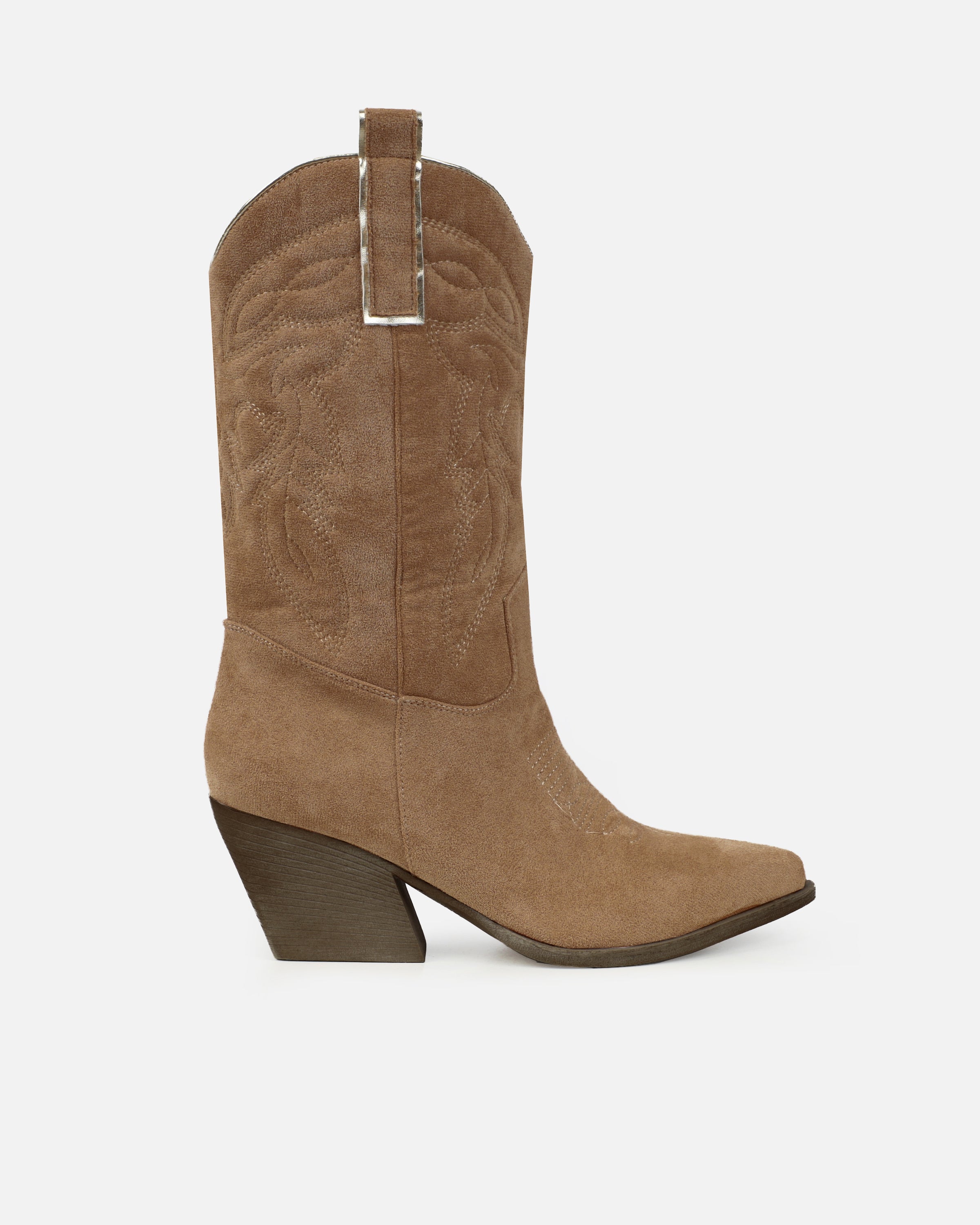 Jacob Beige Faux Suede Calf Western Boots | SIMMI London