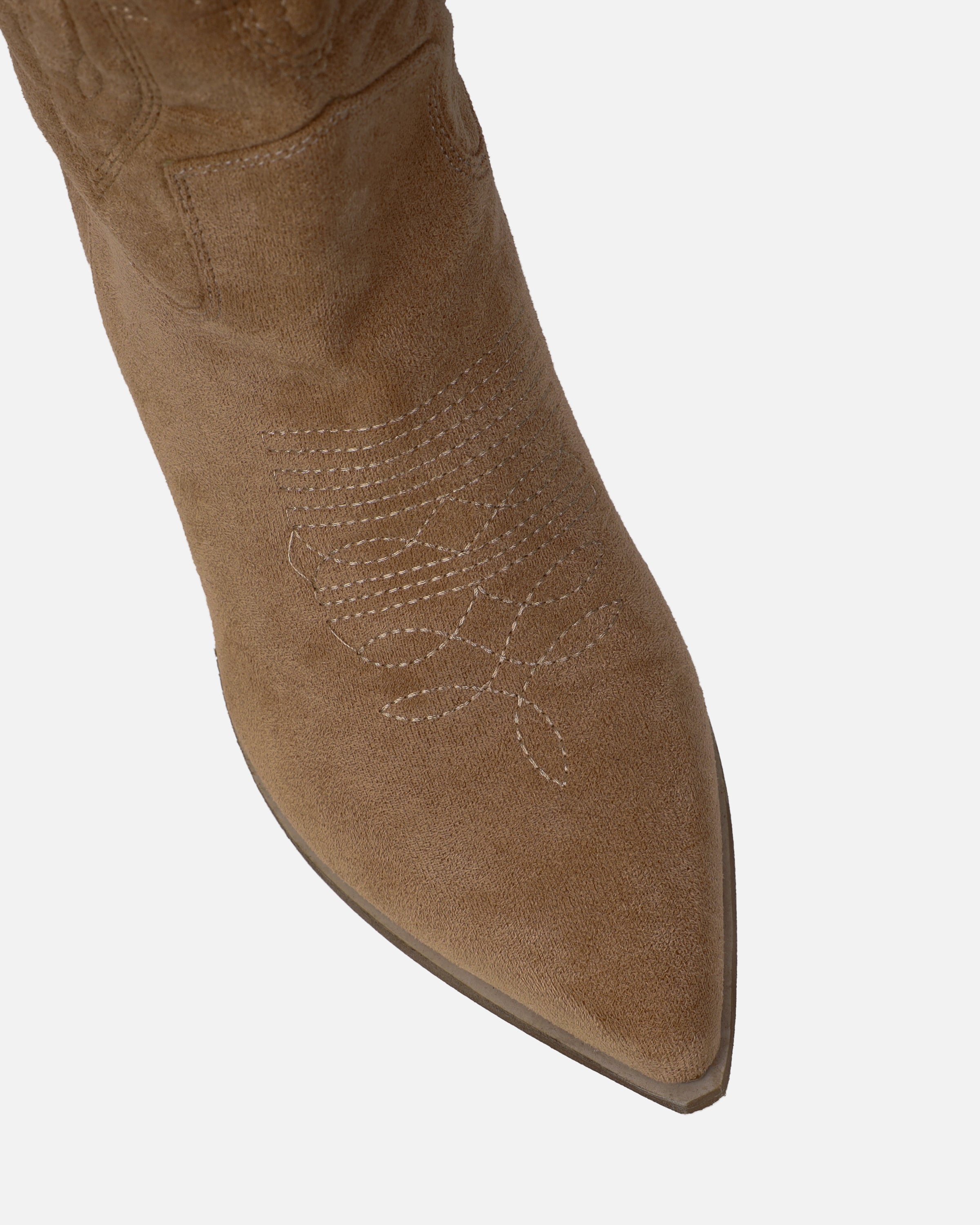 Jacob Beige Faux Suede Calf Western Boots | SIMMI London