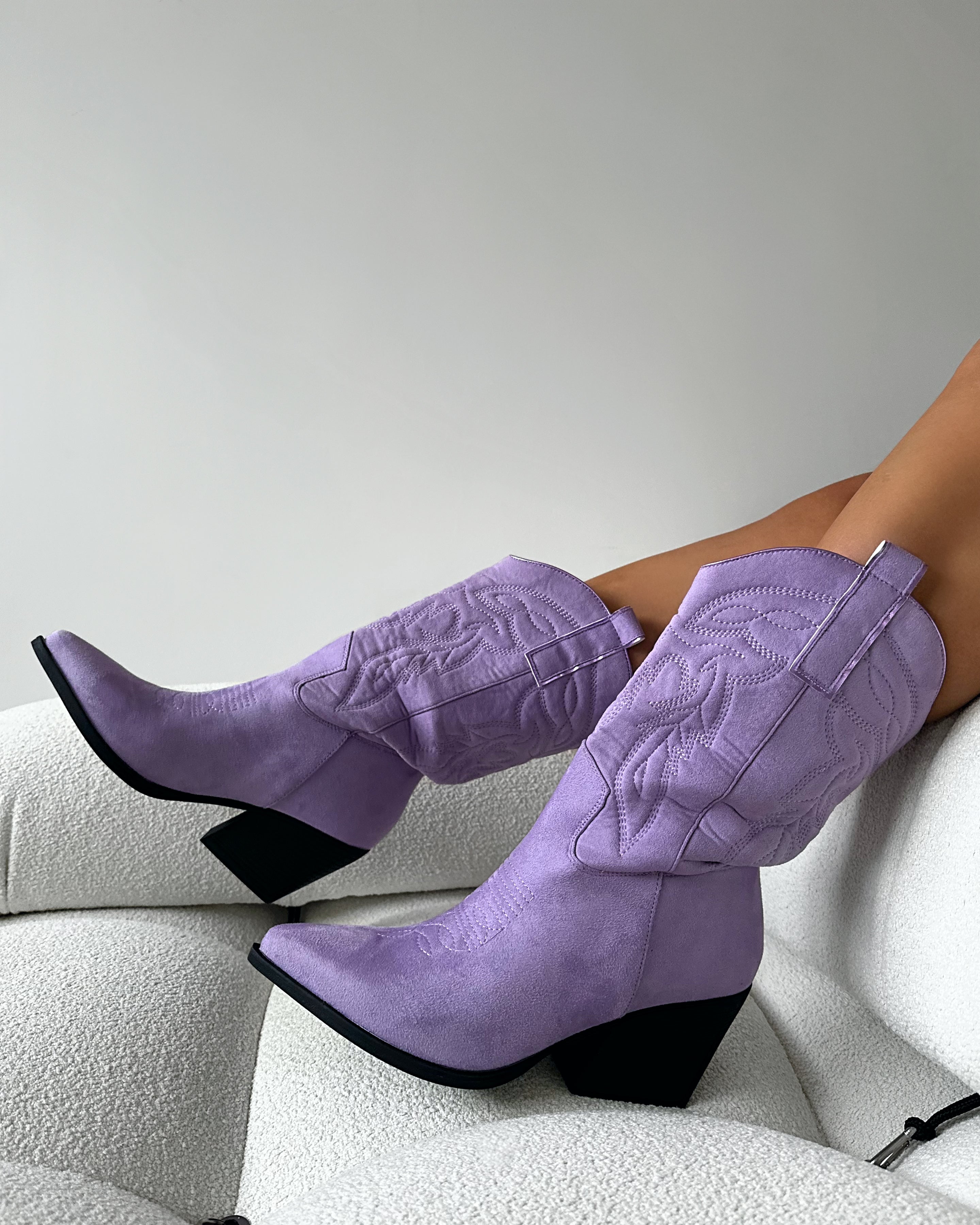 Jacob Lilac Faux Suede Calf Western Boots | SIMMI London
