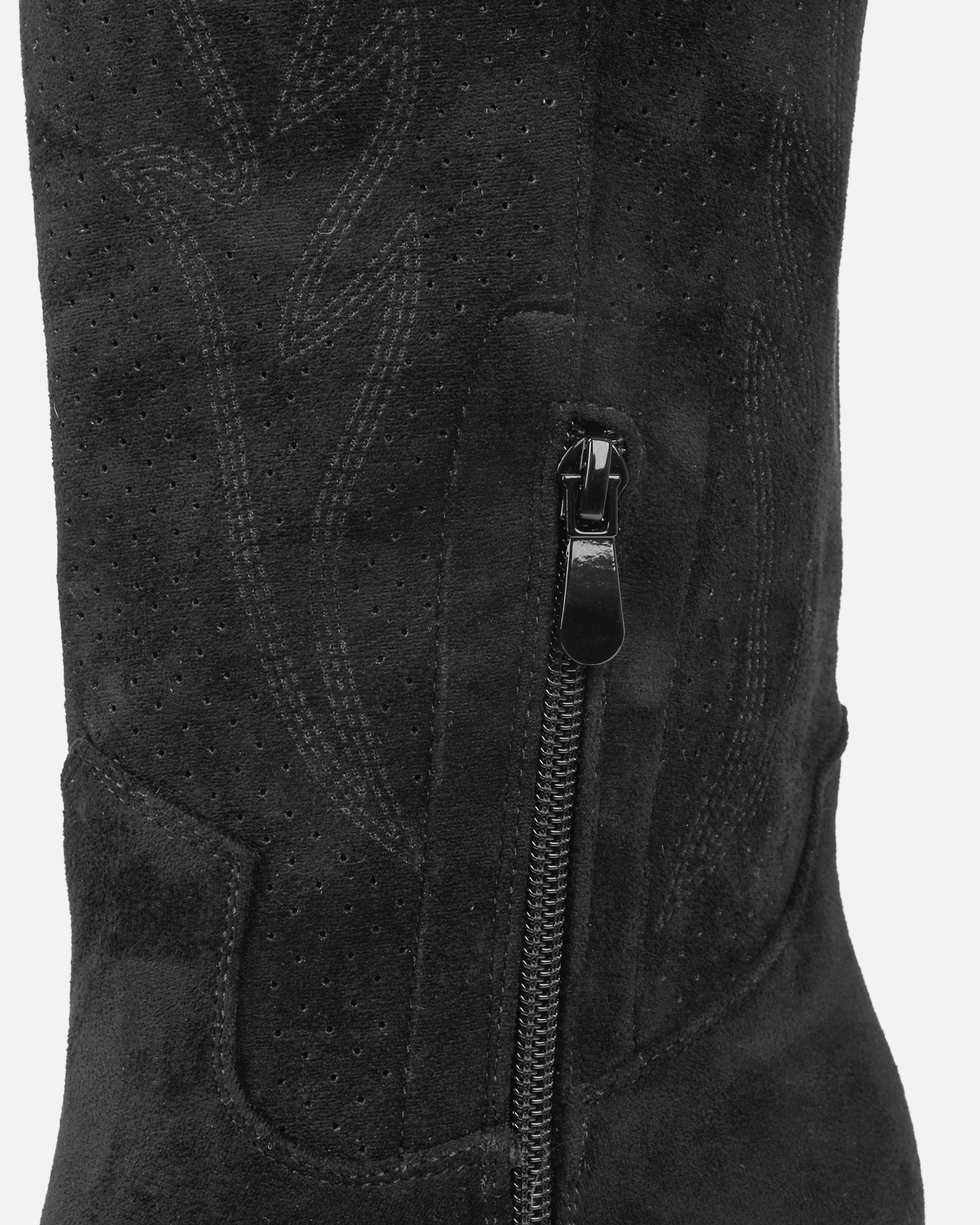 Rainey Black Faux Suede Western Knee High Boots | SIMMI London