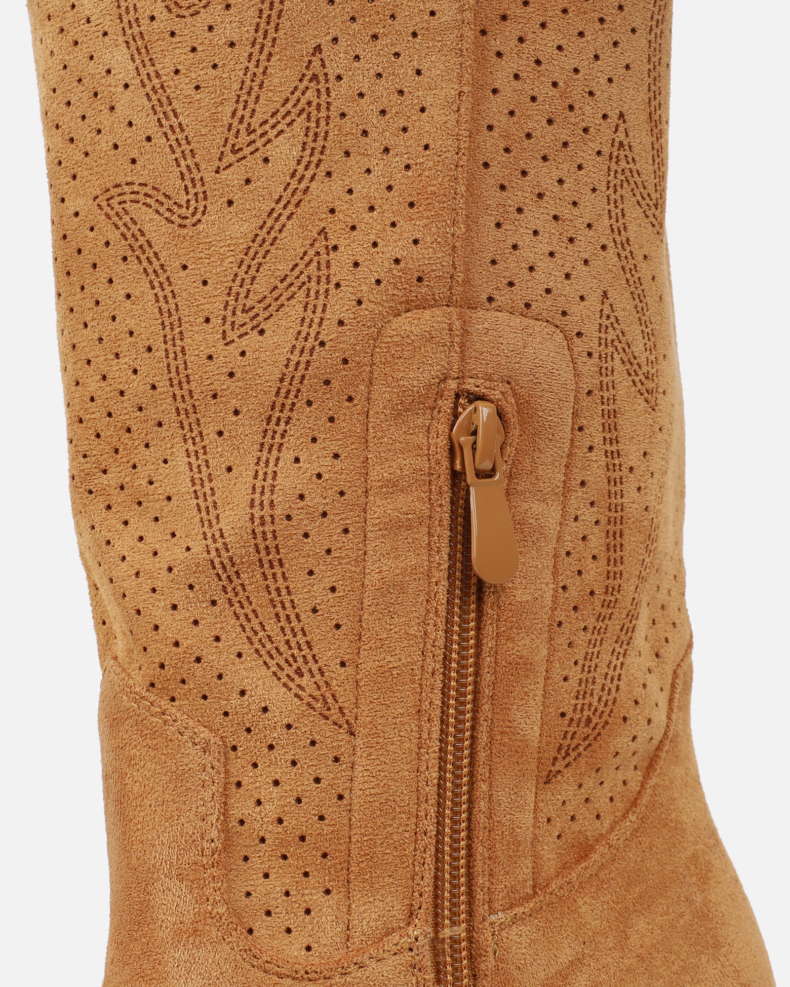 Rainey Tan Faux Suede Western Knee High Boots | SIMMI London