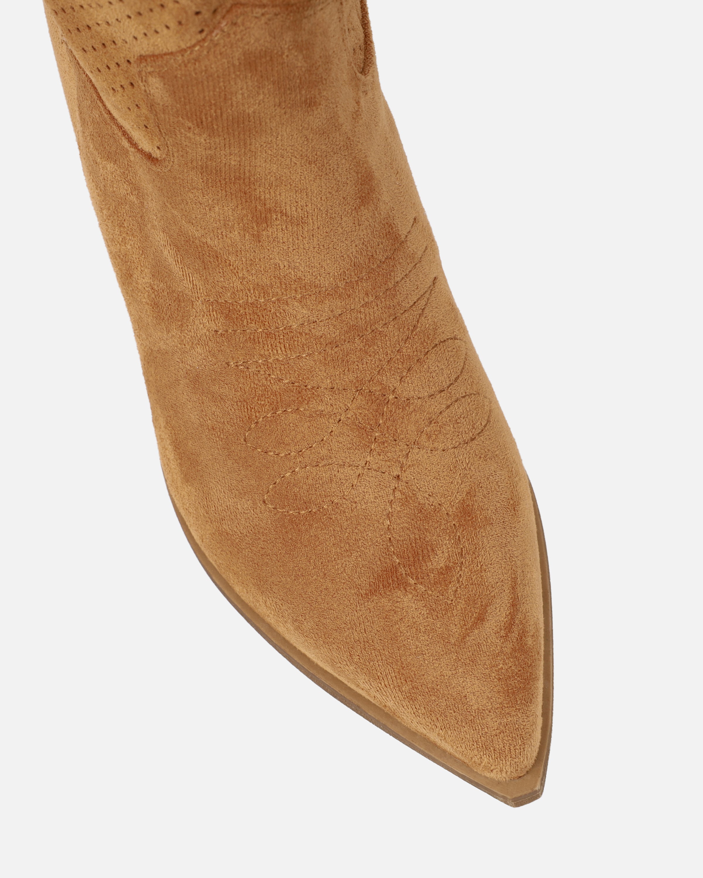 Rainey Tan Faux Suede Western Knee High Boots | SIMMI London