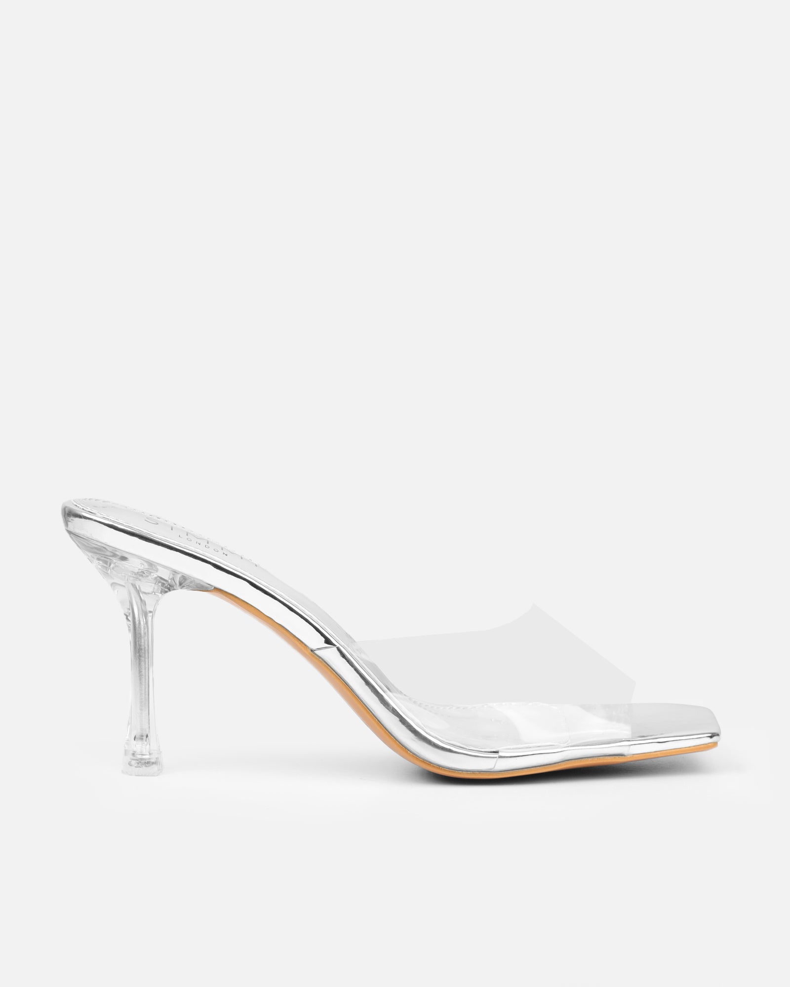Josephine Clear Silver Mirror Diamante Heeled Sandals | SIMMI London