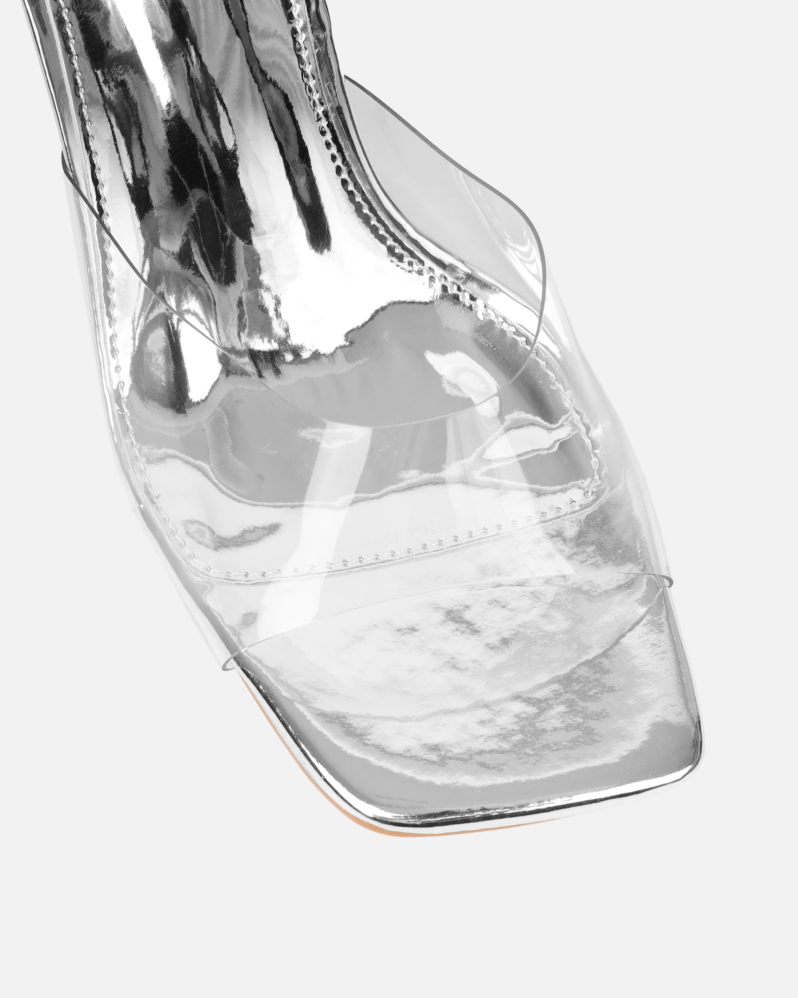 Josephine Clear Silver Mirror Diamante Heeled Sandals | SIMMI London