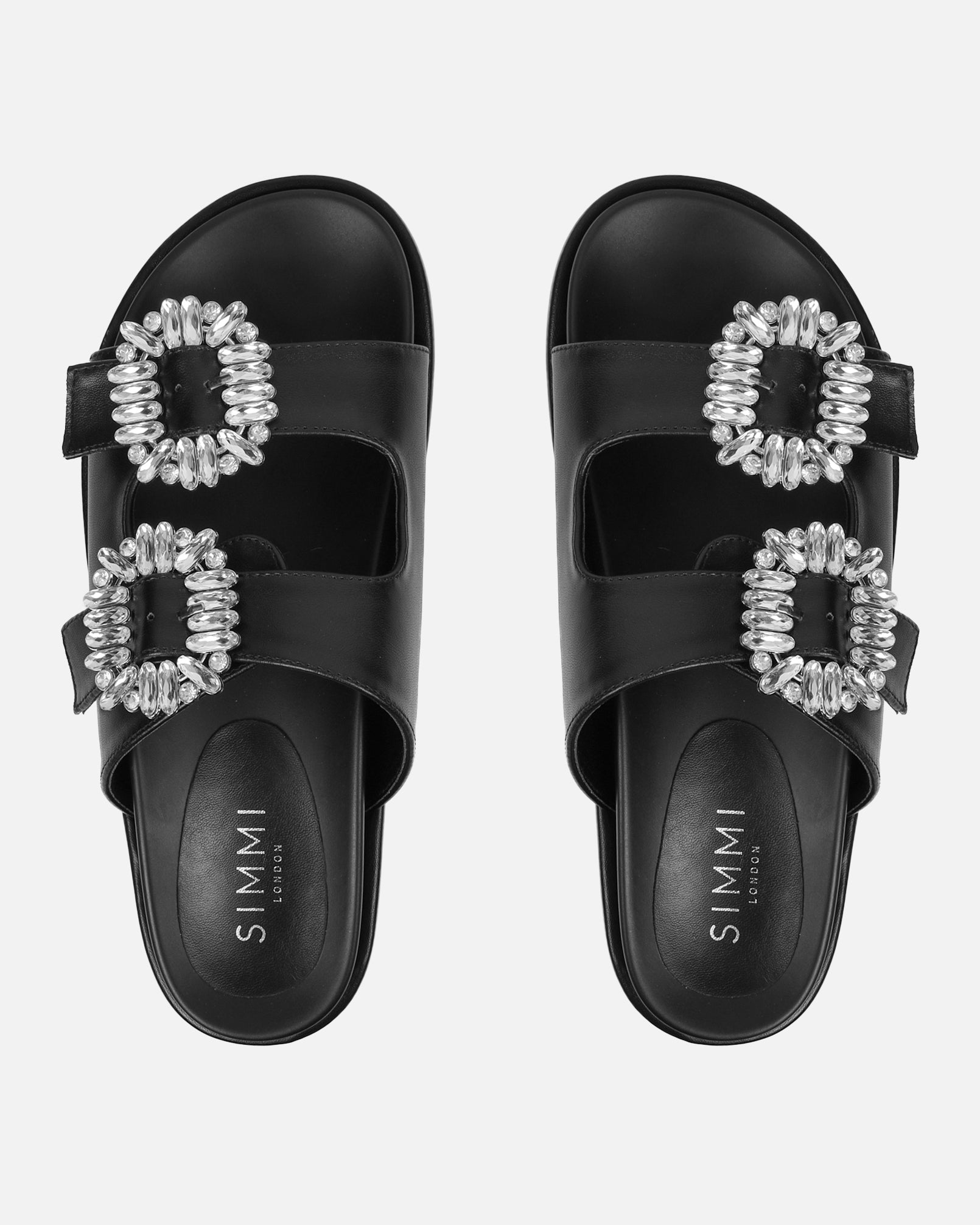Juliette Black Diamante Slider Sandals | SIMMI London