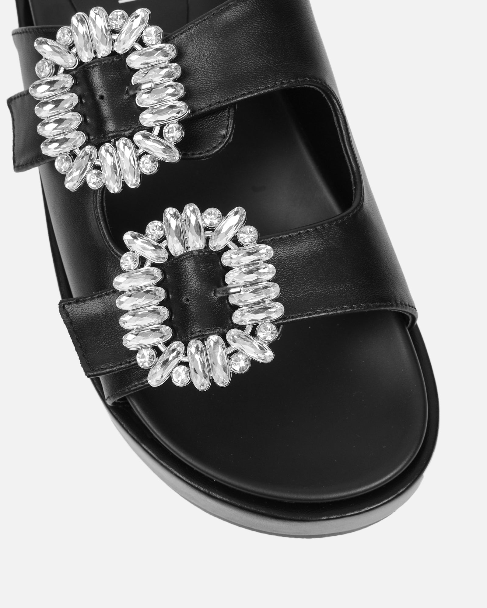 Juliette Black Diamante Slider Sandals | SIMMI London