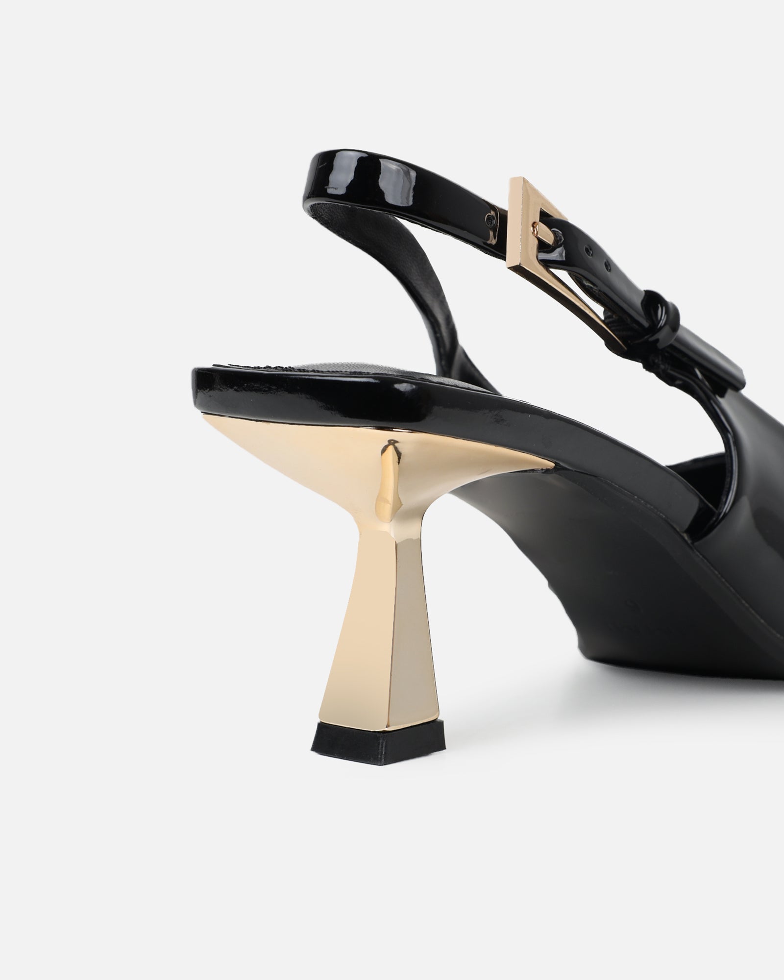 June black patent low sling back court shoes | SIMMI London
