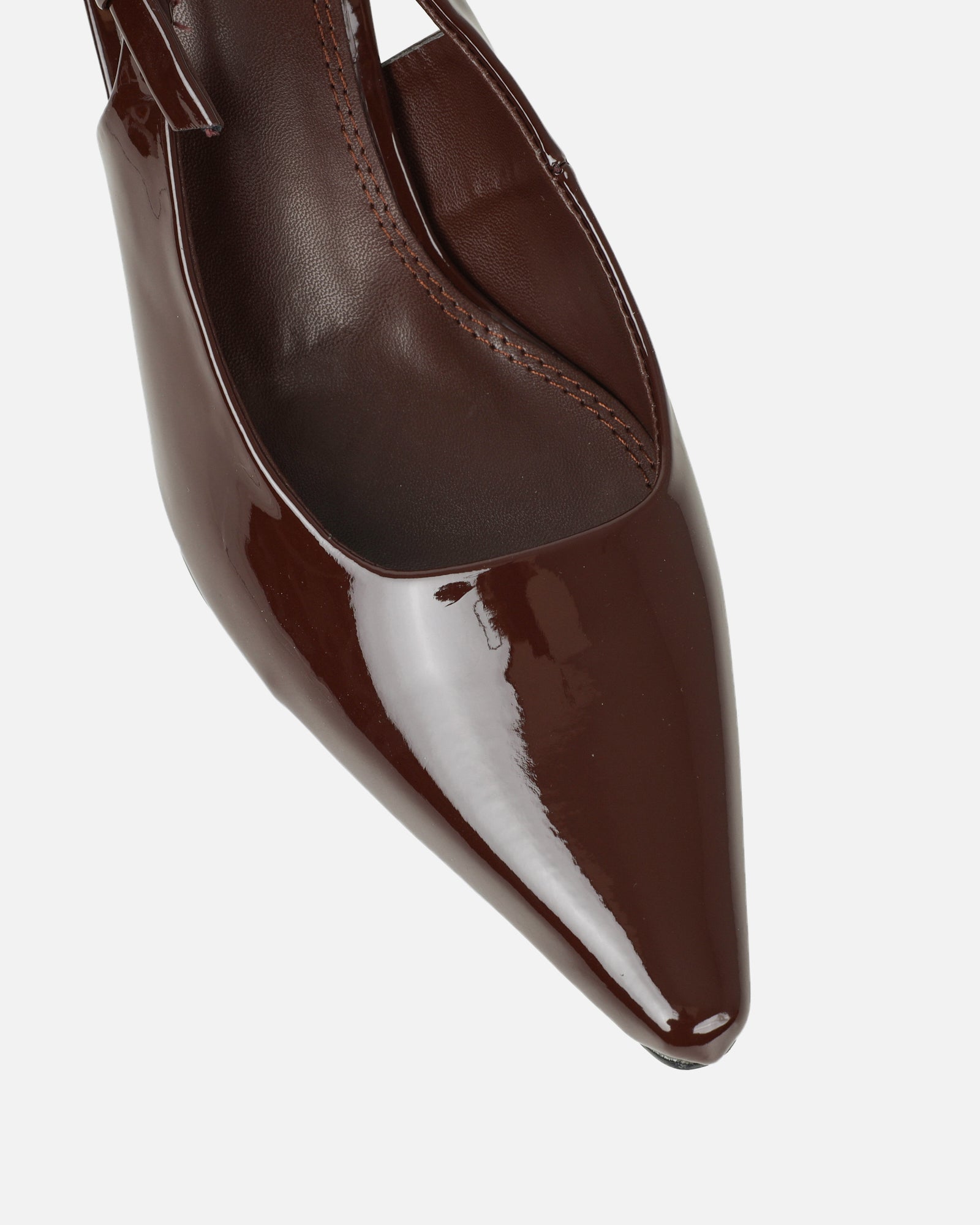 June chocolate brown patent low sling back court shoes | SIMMI London