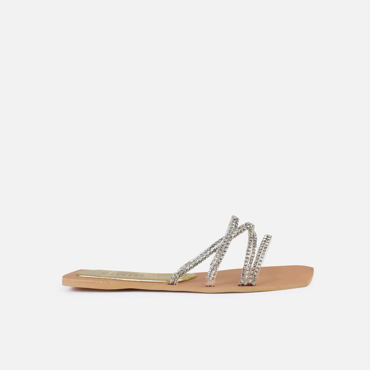 Juniper Wide Fit Gold Clear Diamante Strappy Flat Sandals | SIMMI London