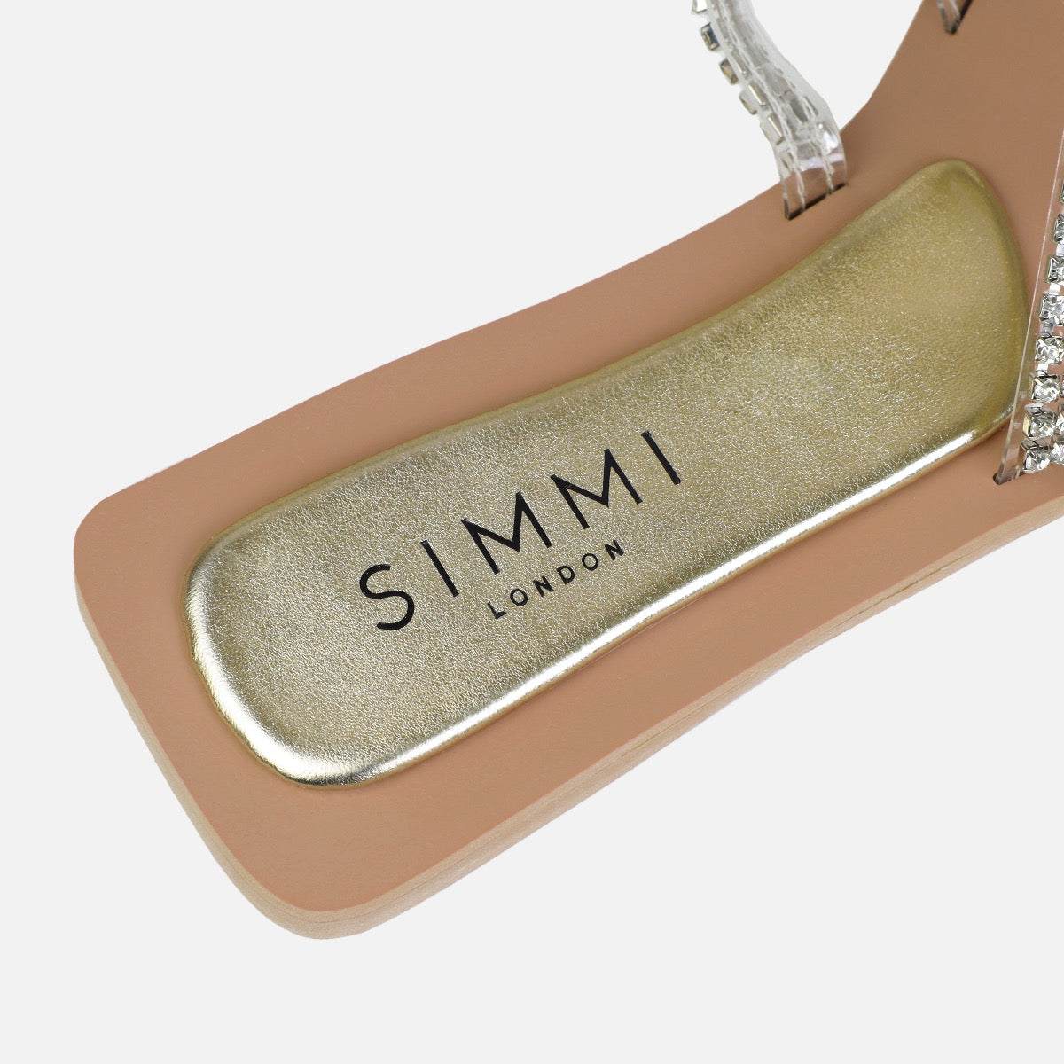 Juniper Wide Fit Gold Clear Diamante Strappy Flat Sandals | SIMMI London