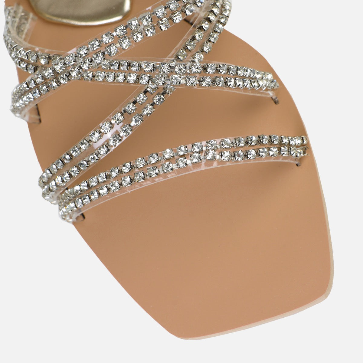 Juniper Wide Fit Gold Clear Diamante Strappy Flat Sandals | SIMMI London