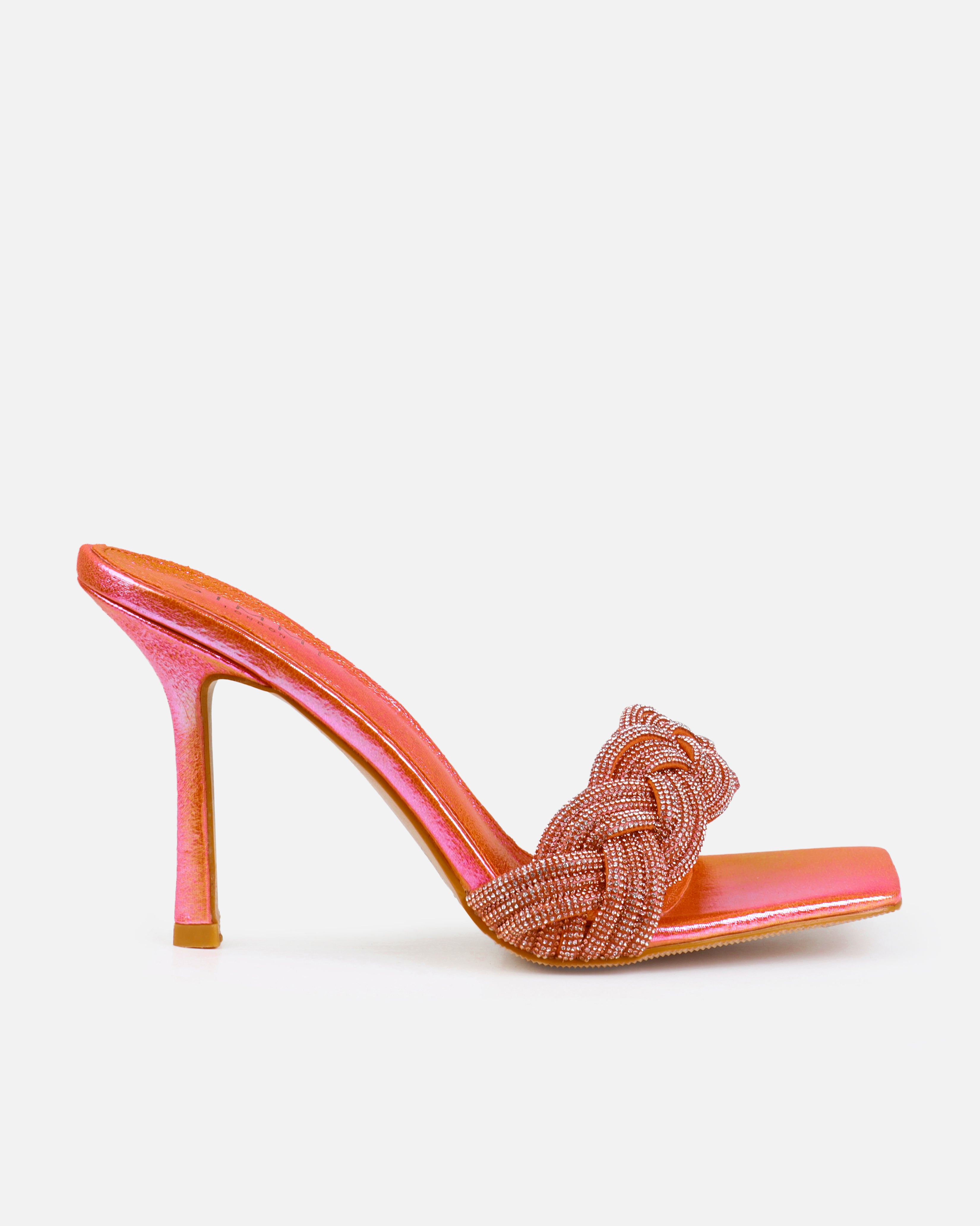 Juno Orange Ombre Iridescent Diamante Mules | SIMMI London