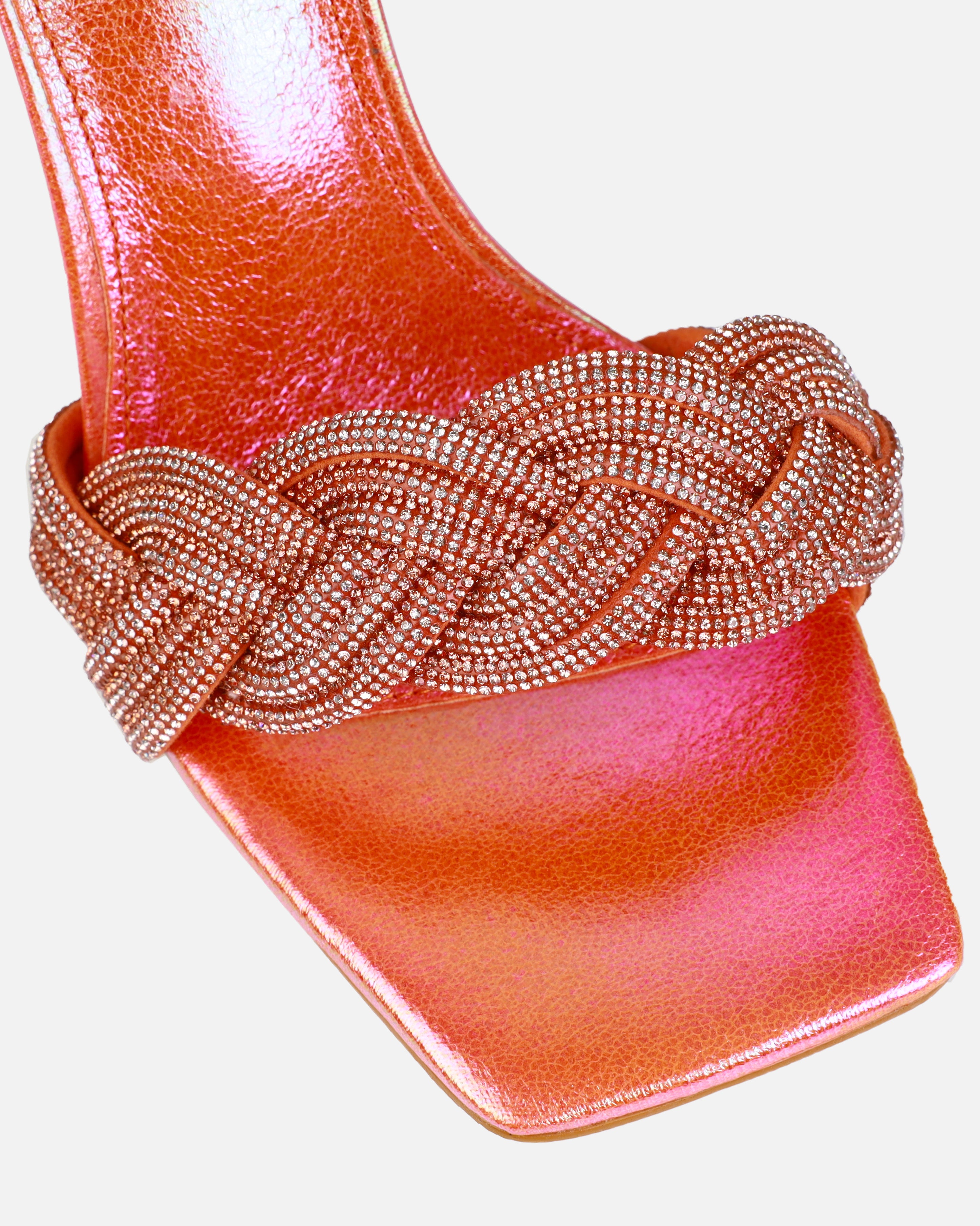 Juno Orange Ombre Iridescent Diamante Mules | SIMMI London