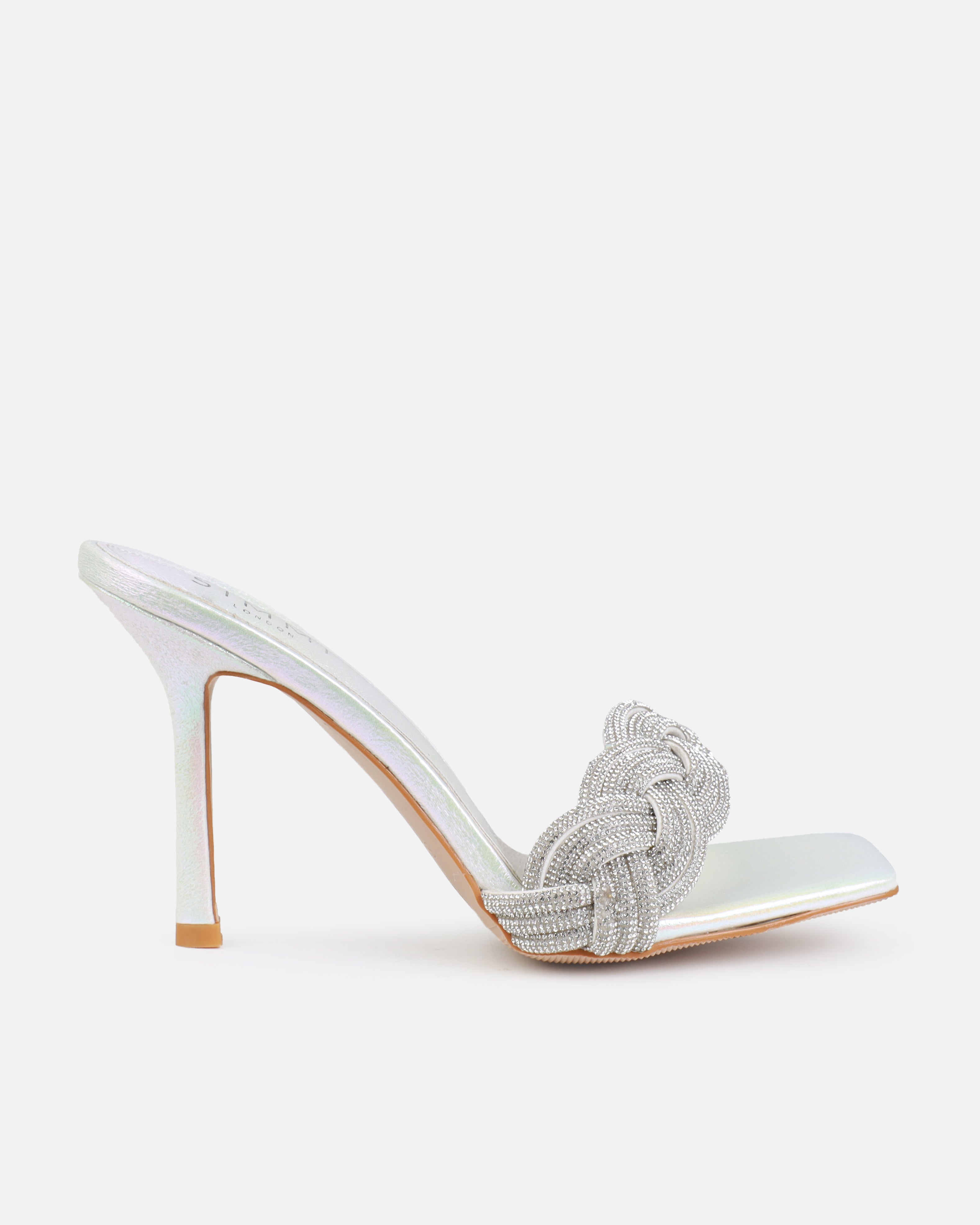 Juno White Iridescent Diamante Mules | SIMMI London